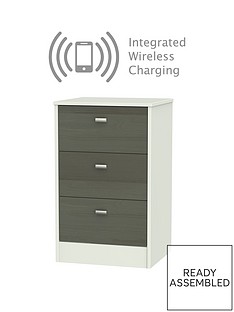 Sahara 3 Drawer Ready Assembled Bedside Cabinet with Integrated Wireless Charging