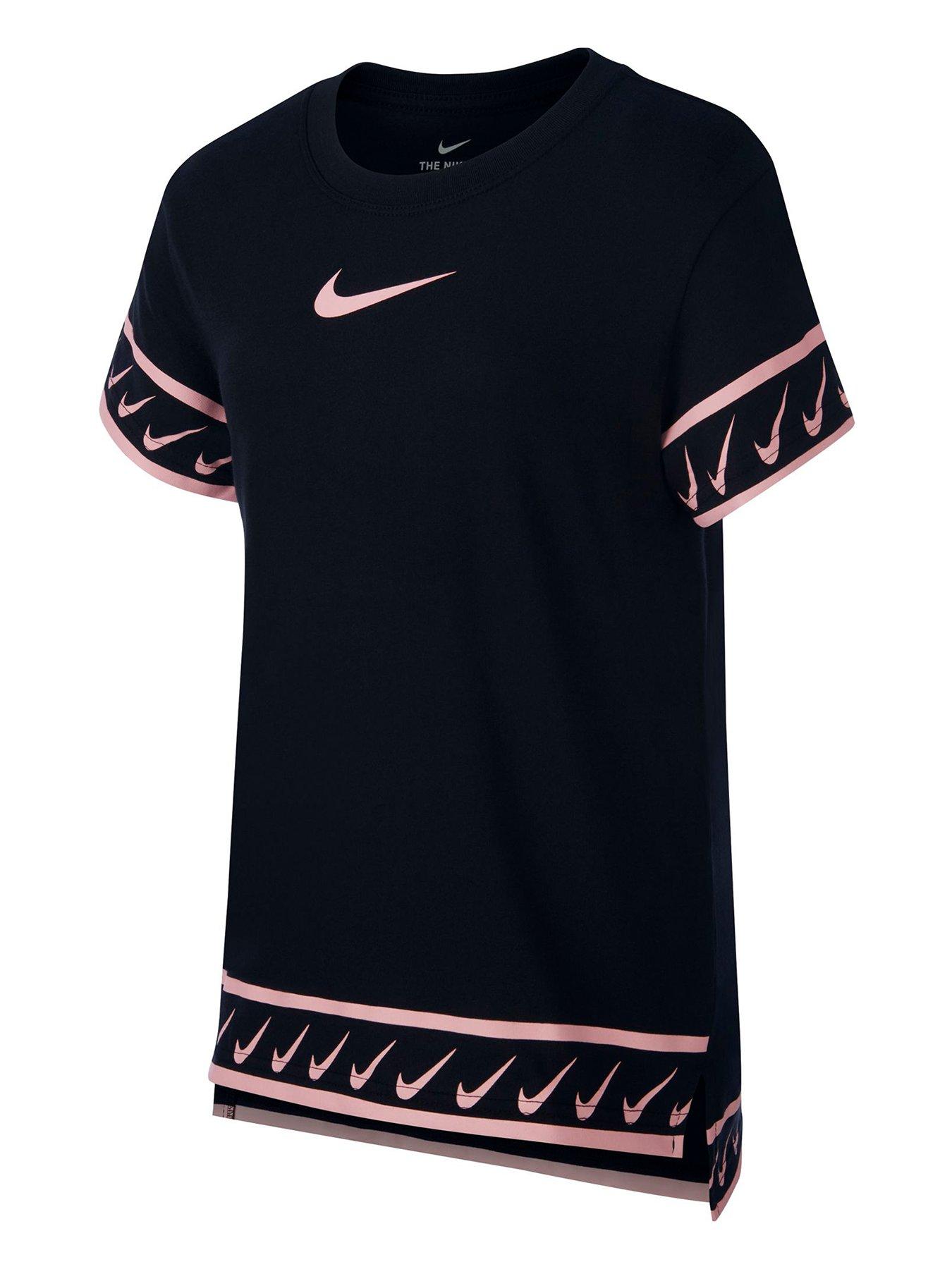 black nike shirt with pink swoosh