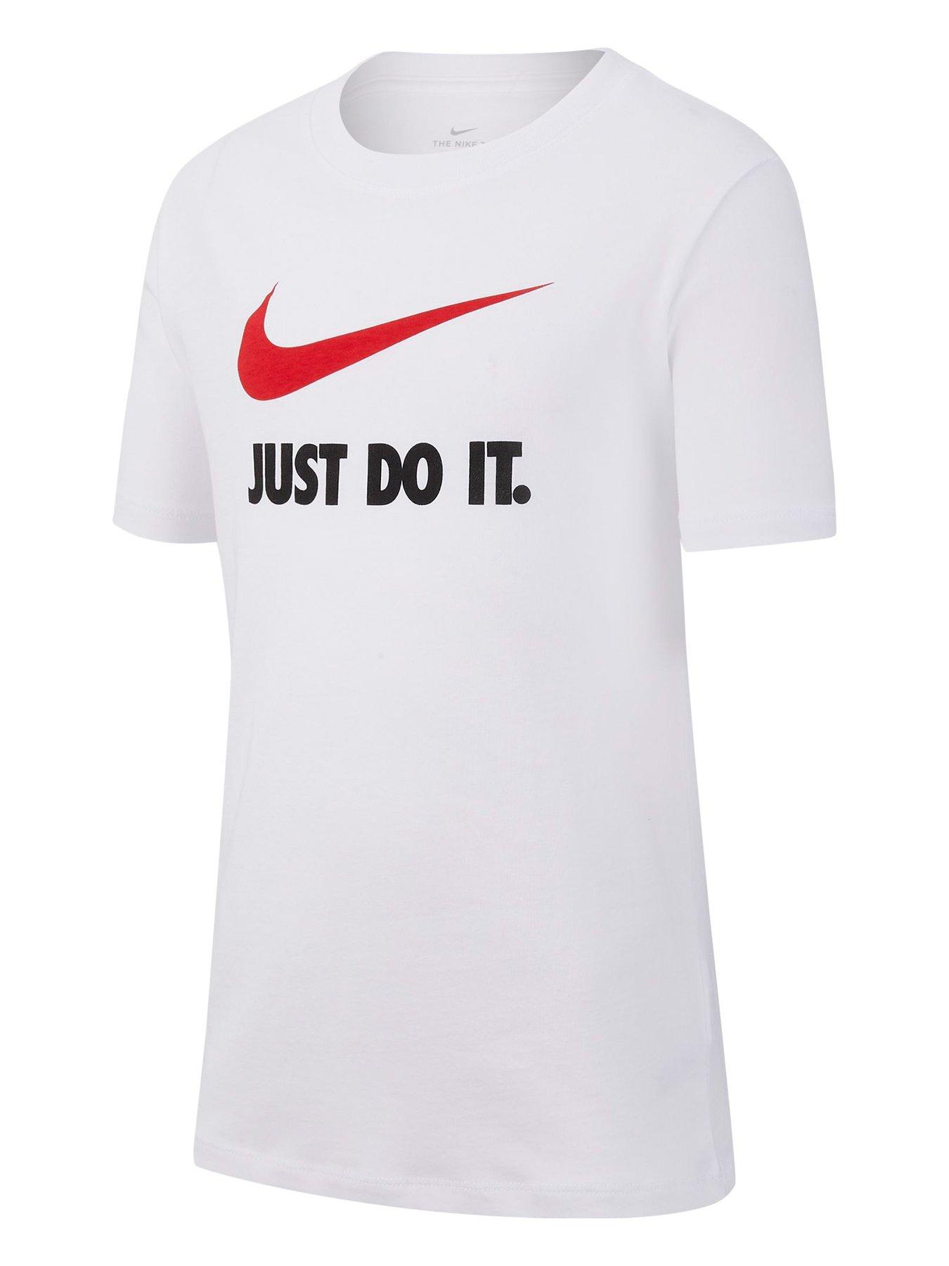 white red and blue nike shirt