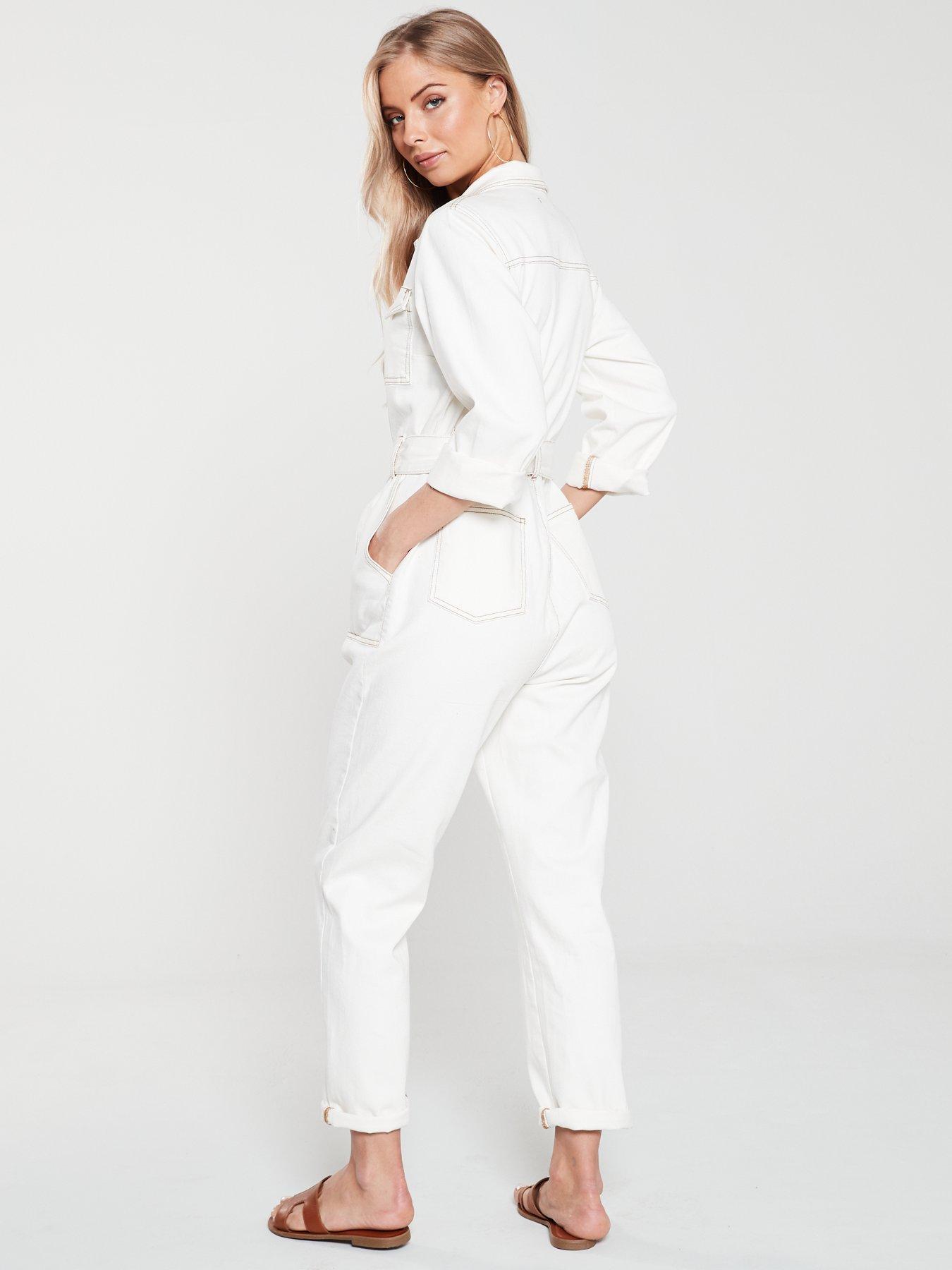 ecru denim utility jumpsuit