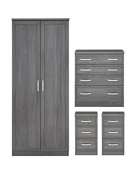 Product photograph of Very Home Camberley 4 Piece Package - 2 Door Wardrobe 4 Drawer Chest And 2 Bedside Chests from very.co.uk