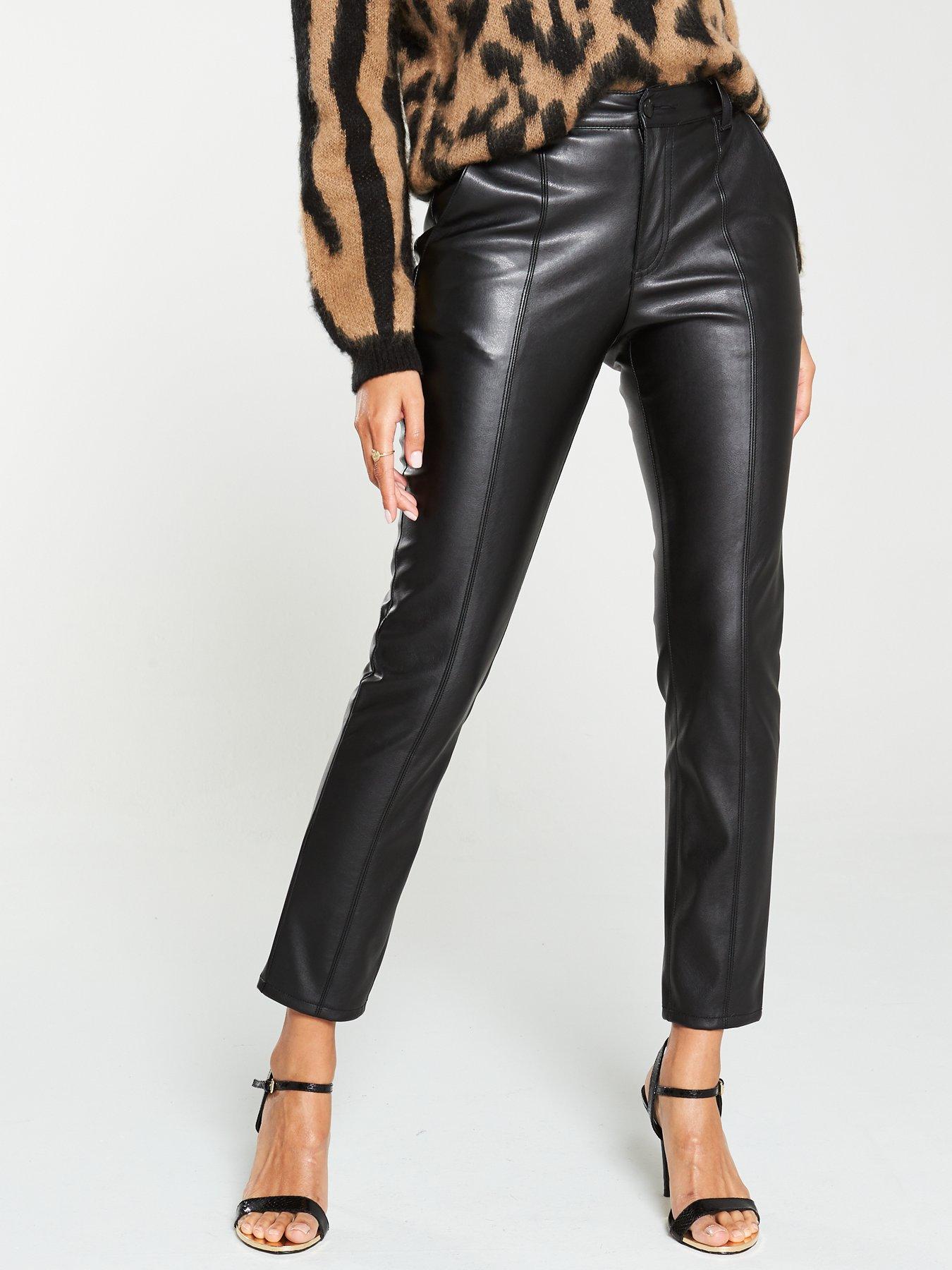 leather look cigarette trousers