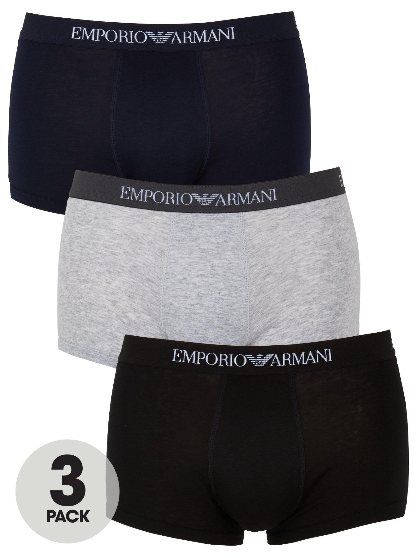 Image 1 of 3 of Emporio Armani Bodywear 3 Pack Cotton Trunks - Black/Navy/Grey