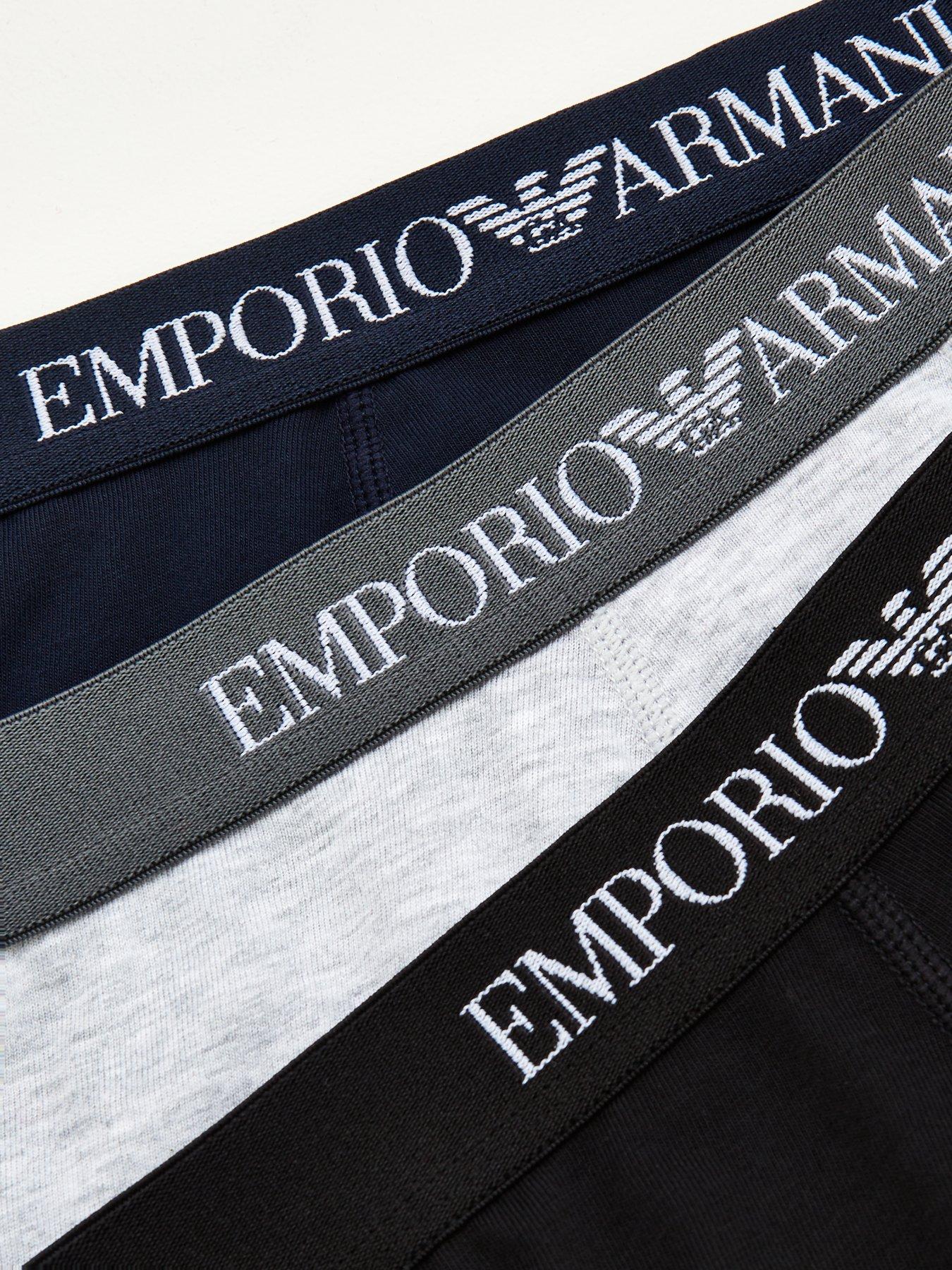 Emporio Armani Bodywear 3 Pack Cotton Trunks - Black/Navy/Grey 