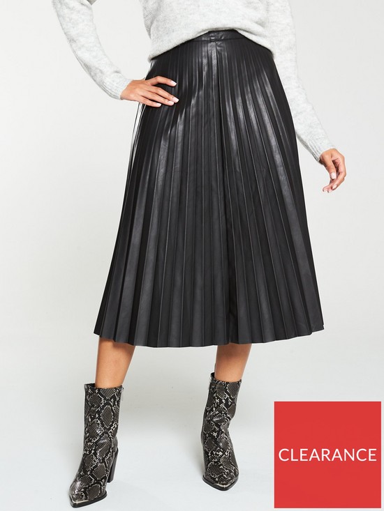 front image of v-by-very-faux-leather-pleatednbspmidi-skirt-black