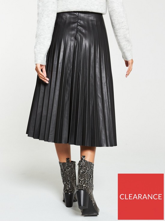 stillFront image of v-by-very-faux-leather-pleatednbspmidi-skirt-black