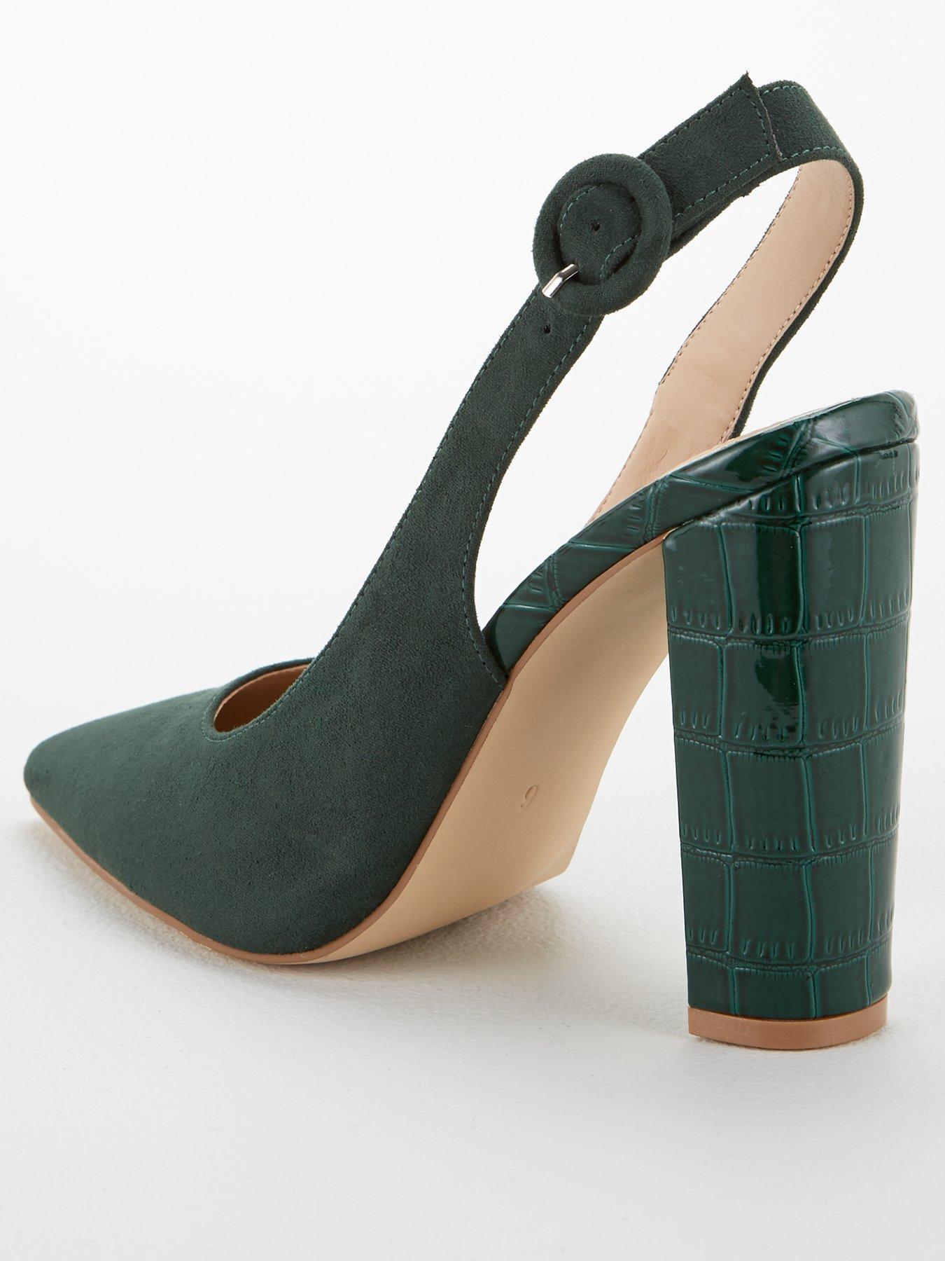 dark green block heels
