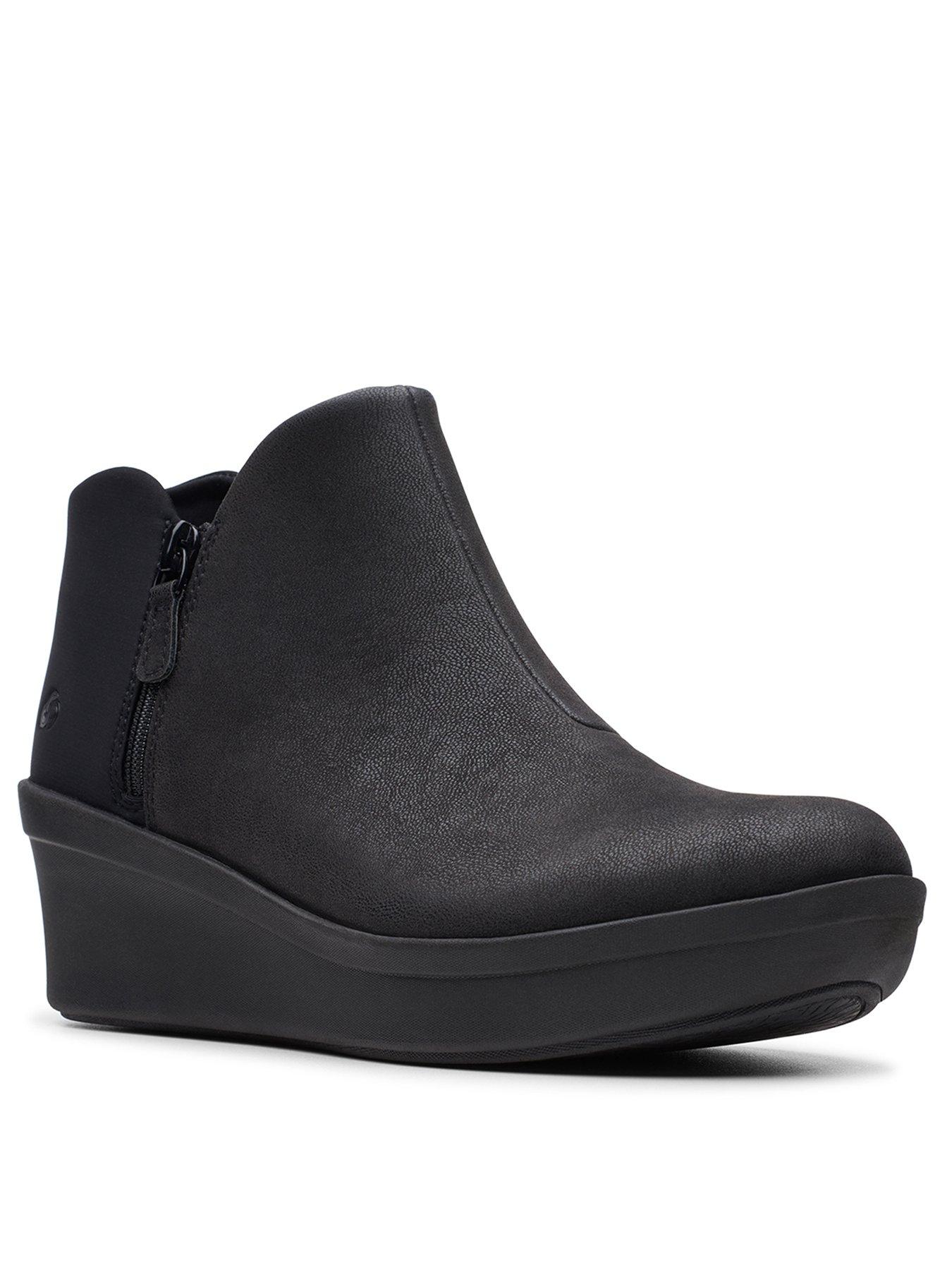 clarks black wedge boots