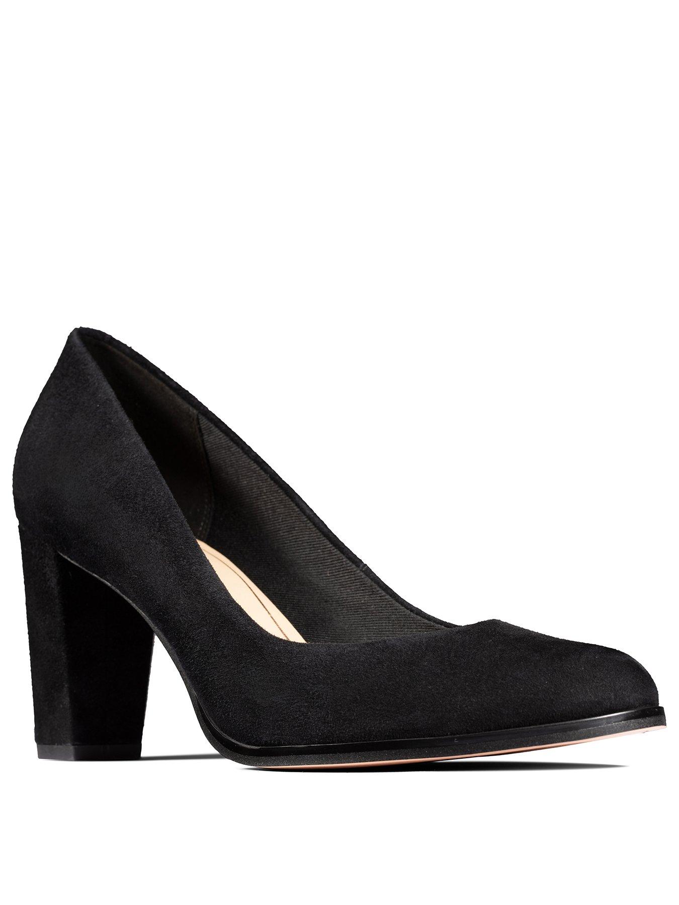 clarks black suede court shoes