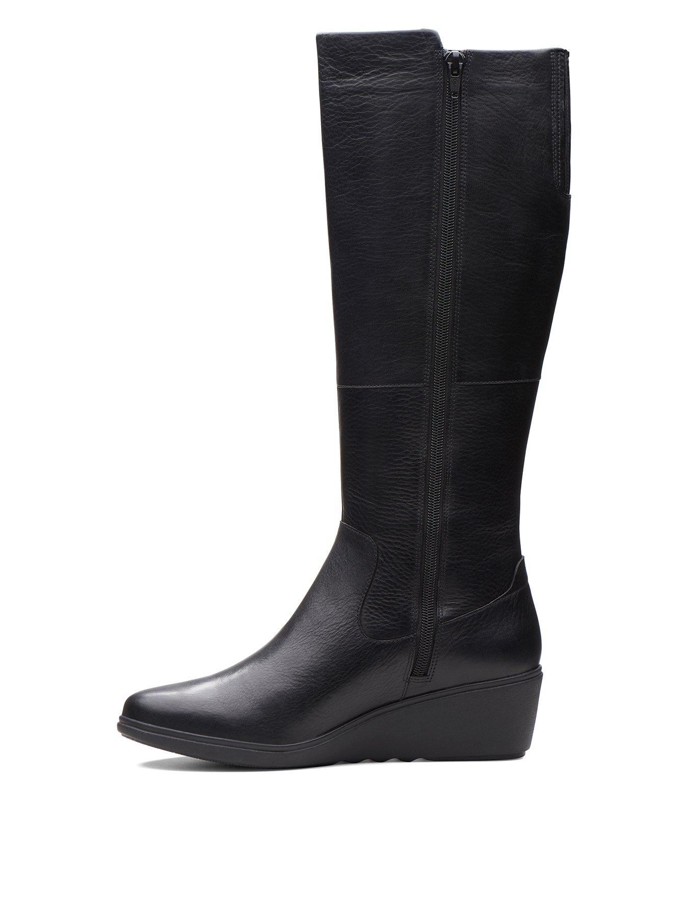 black wedge knee high boots uk