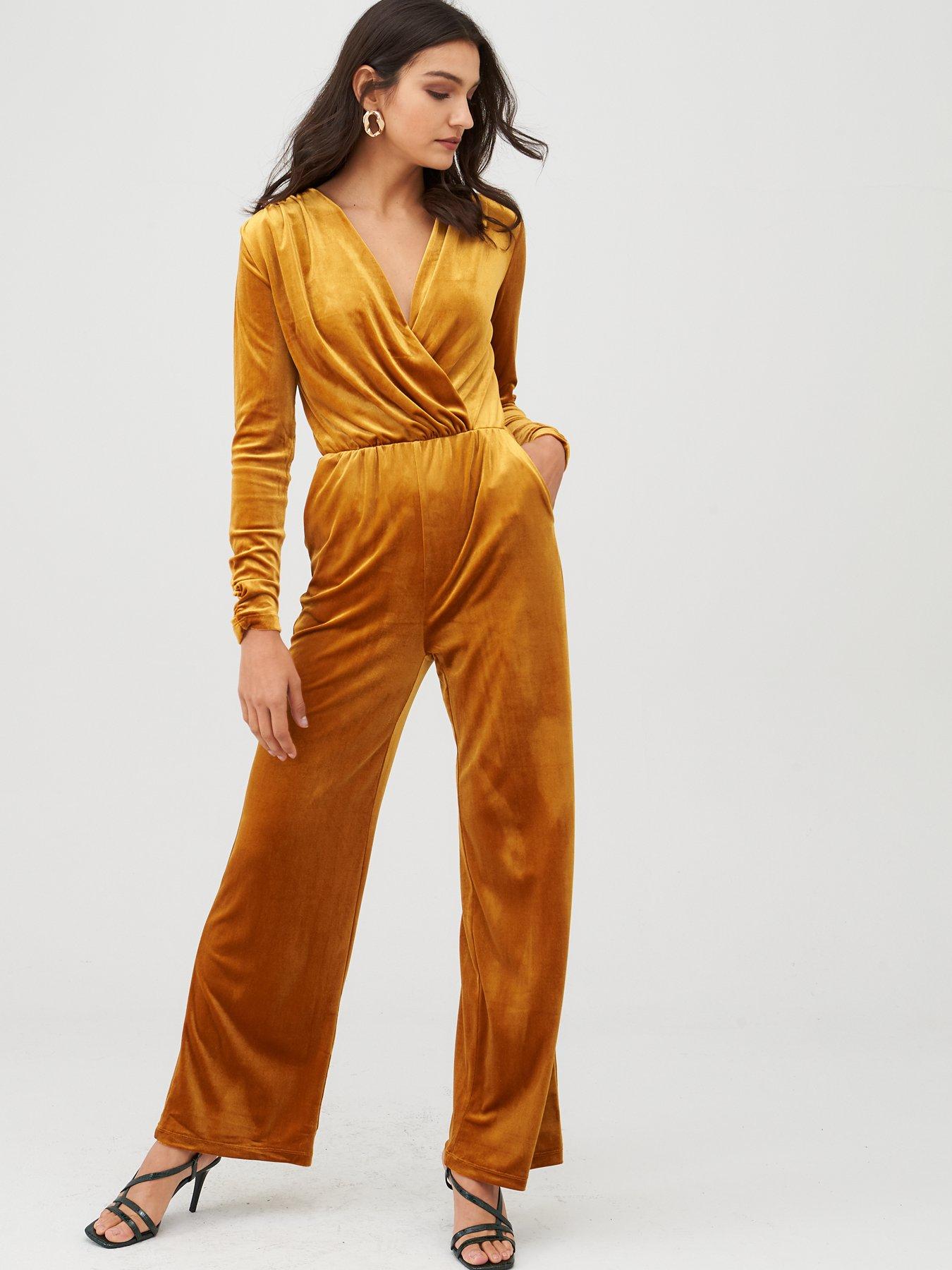 mustard velvet jumpsuit