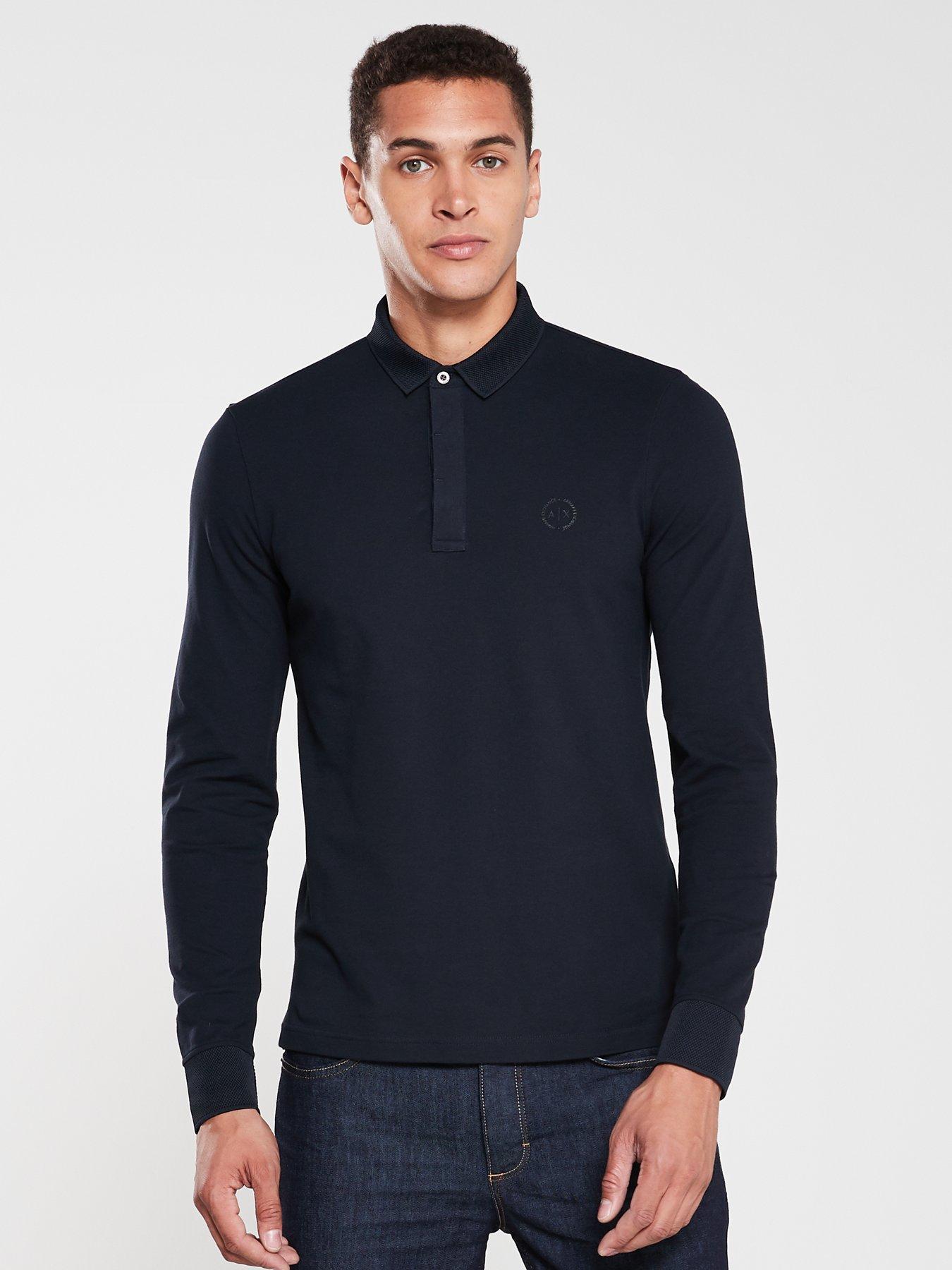 Armani Exchange Long Sleeved Logo Polo Shirt - Navy 