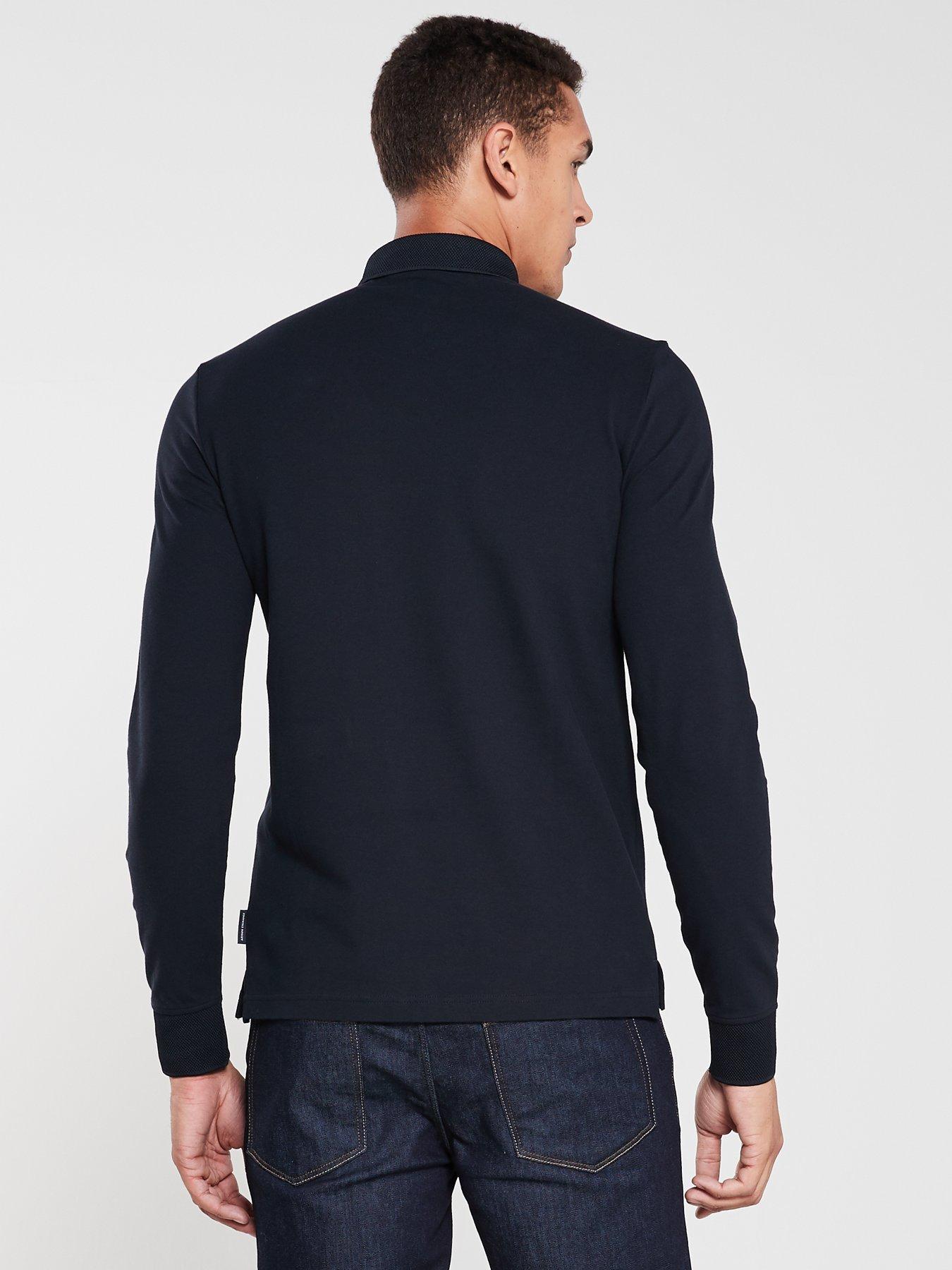 Image 2 of 4 of Armani Exchange Long Sleeve Slim Fit Polo Shirt - Navy