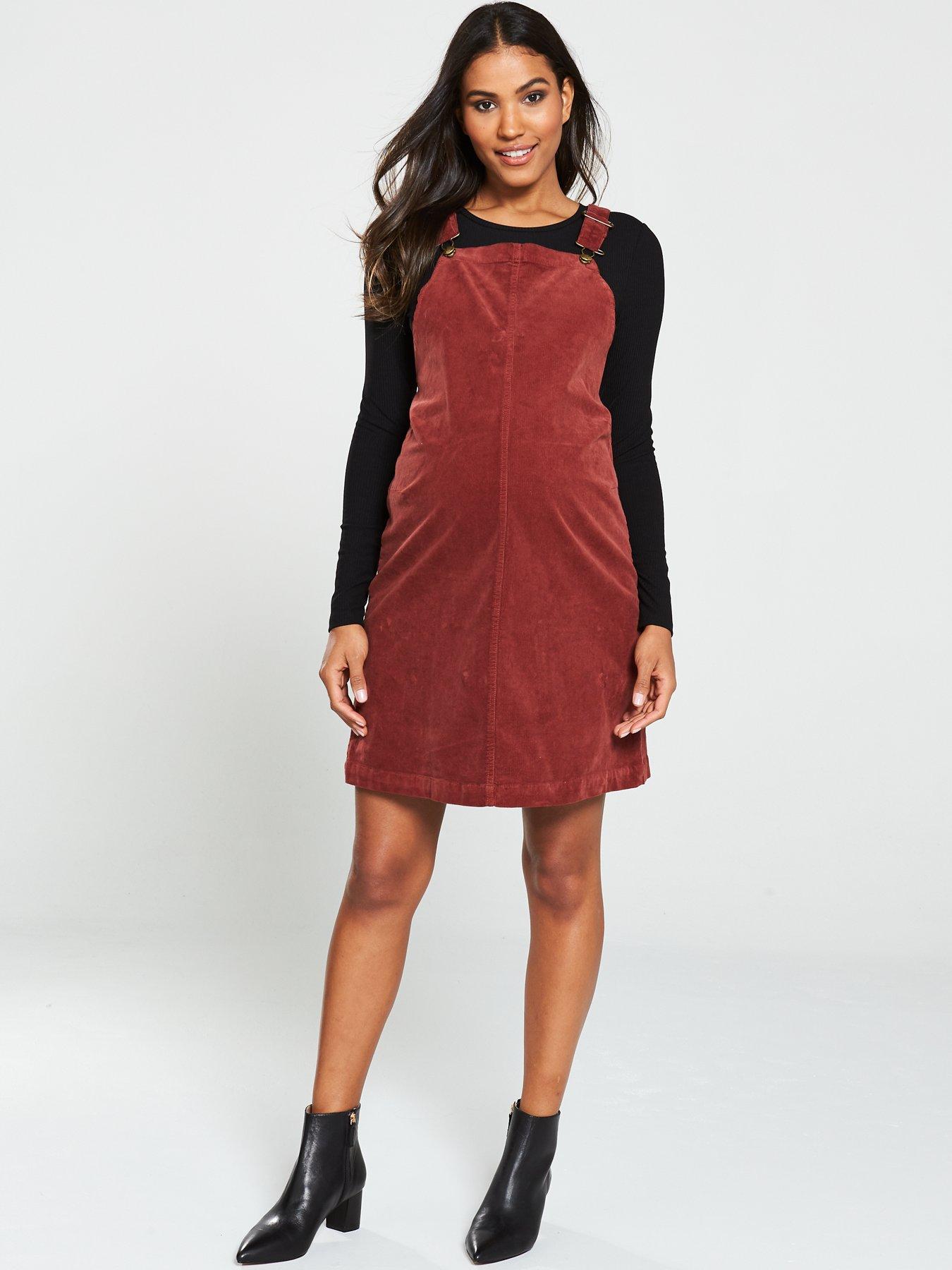 maroon cord pinafore dress