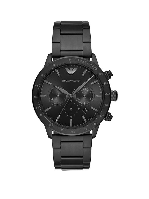 Emporio Armani Black Chronograph Dial Black Stainless Steel Brushed Detail  Bracelet Mens Watch 