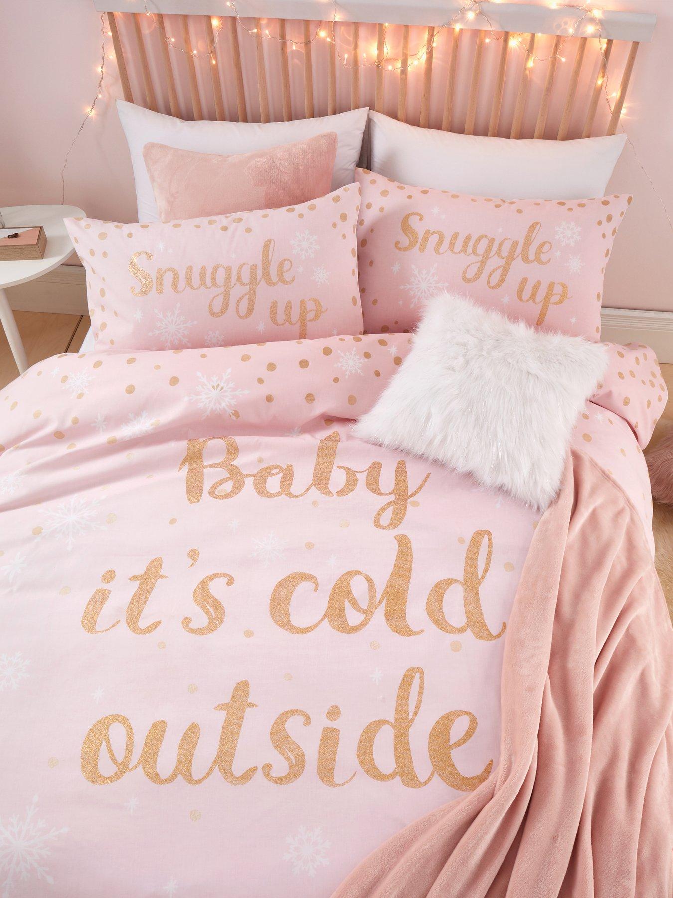 Product photograph of Catherine Lansfield Baby Its Cold Outside Christmas Duvet Cover Set - Pink from very.co.uk