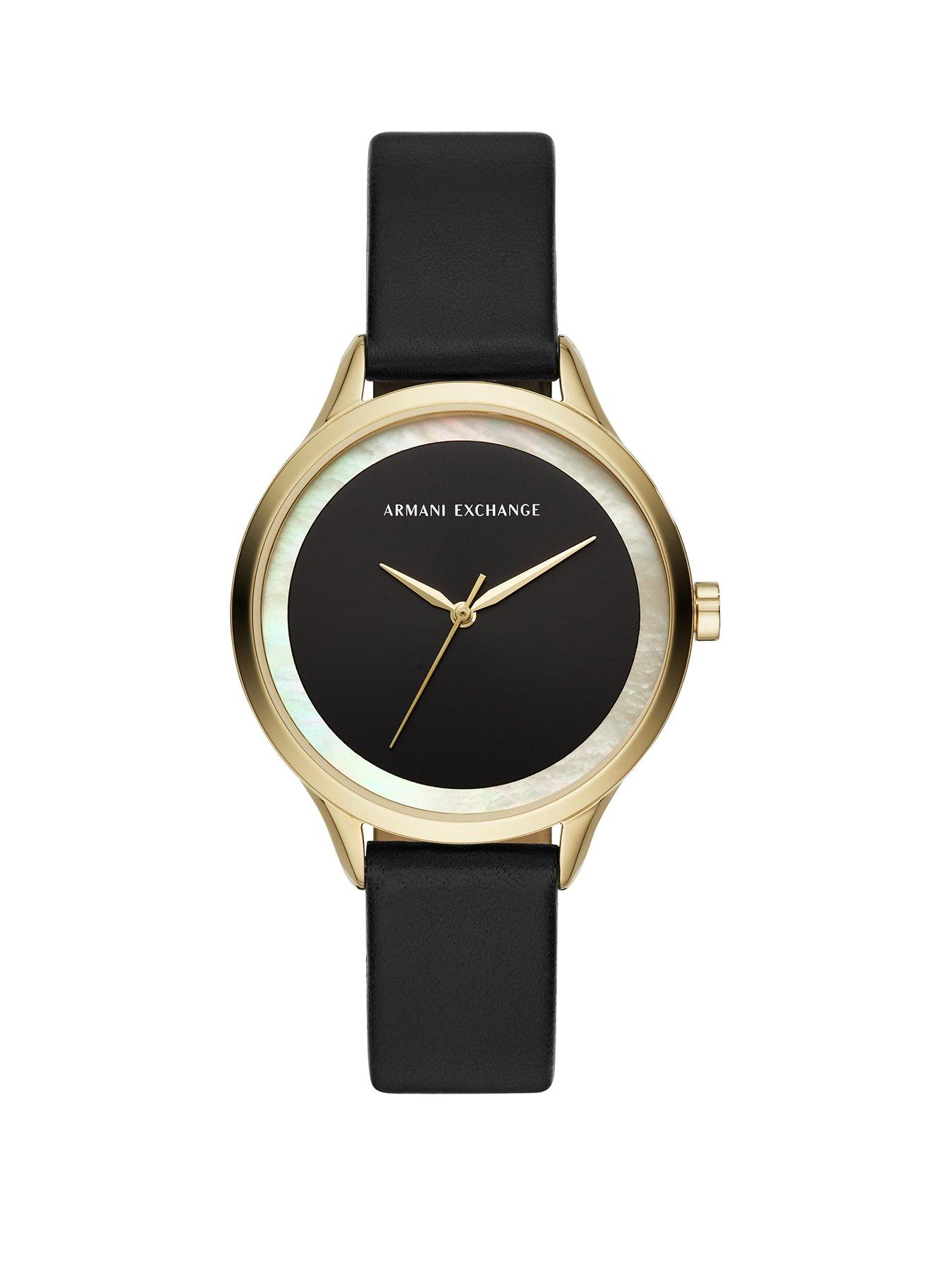 Armani Exchange Armani Exchange Black Sunray With Gold Detail And Mother Of Pearl Outer Dial Black Leather Strap Ladies Watch review