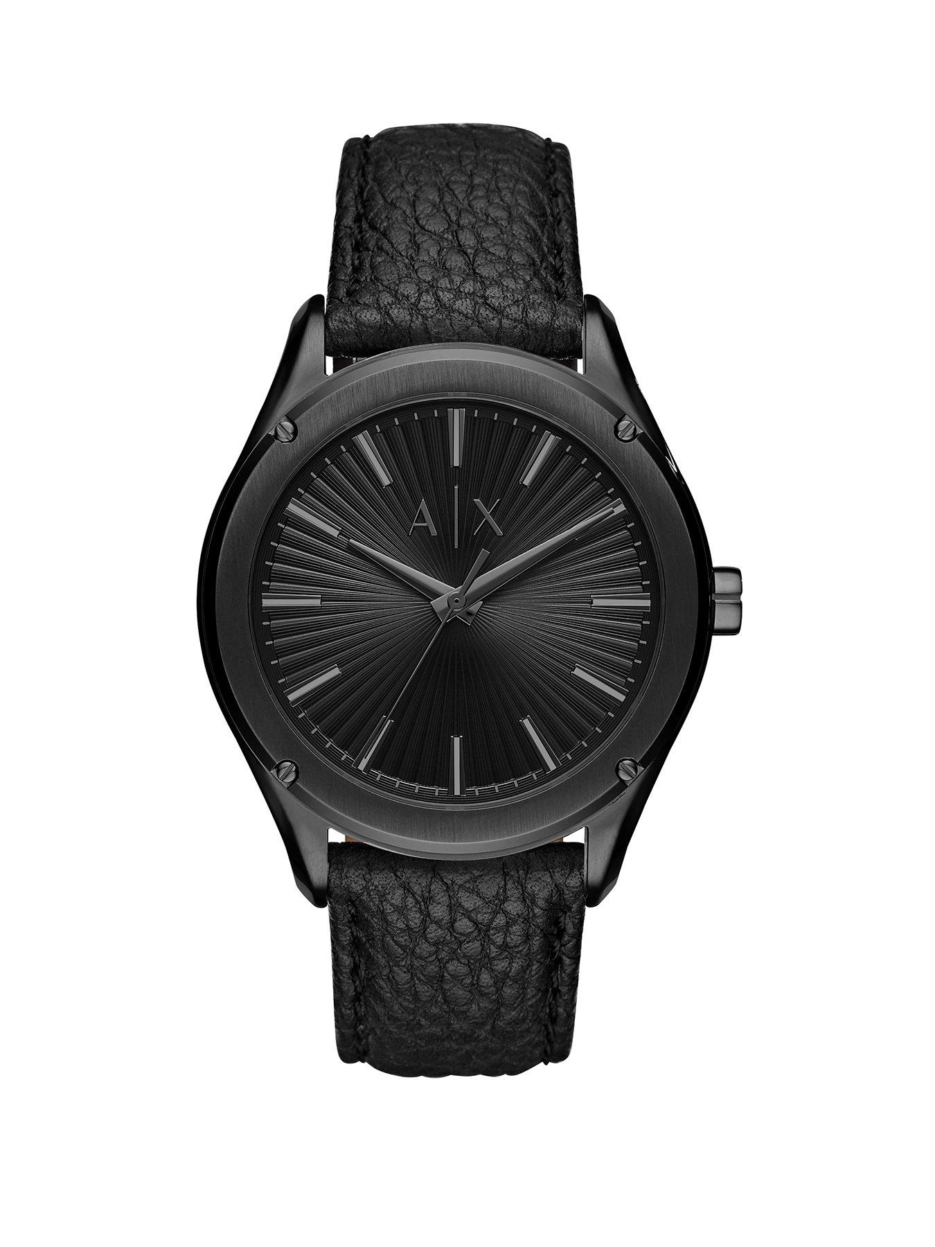 Armani Exchange Armani Exchange Black Sunray And Grey Detail Dial Black Leather Strap Mens Watch review