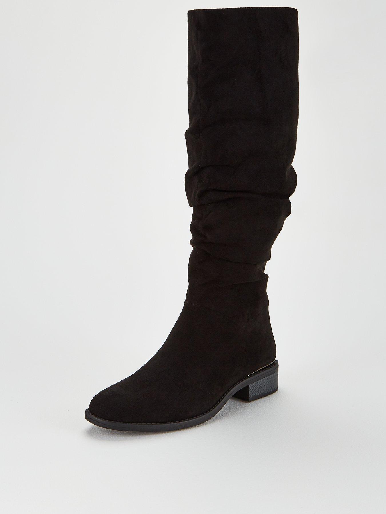 black suede slouch boots flat