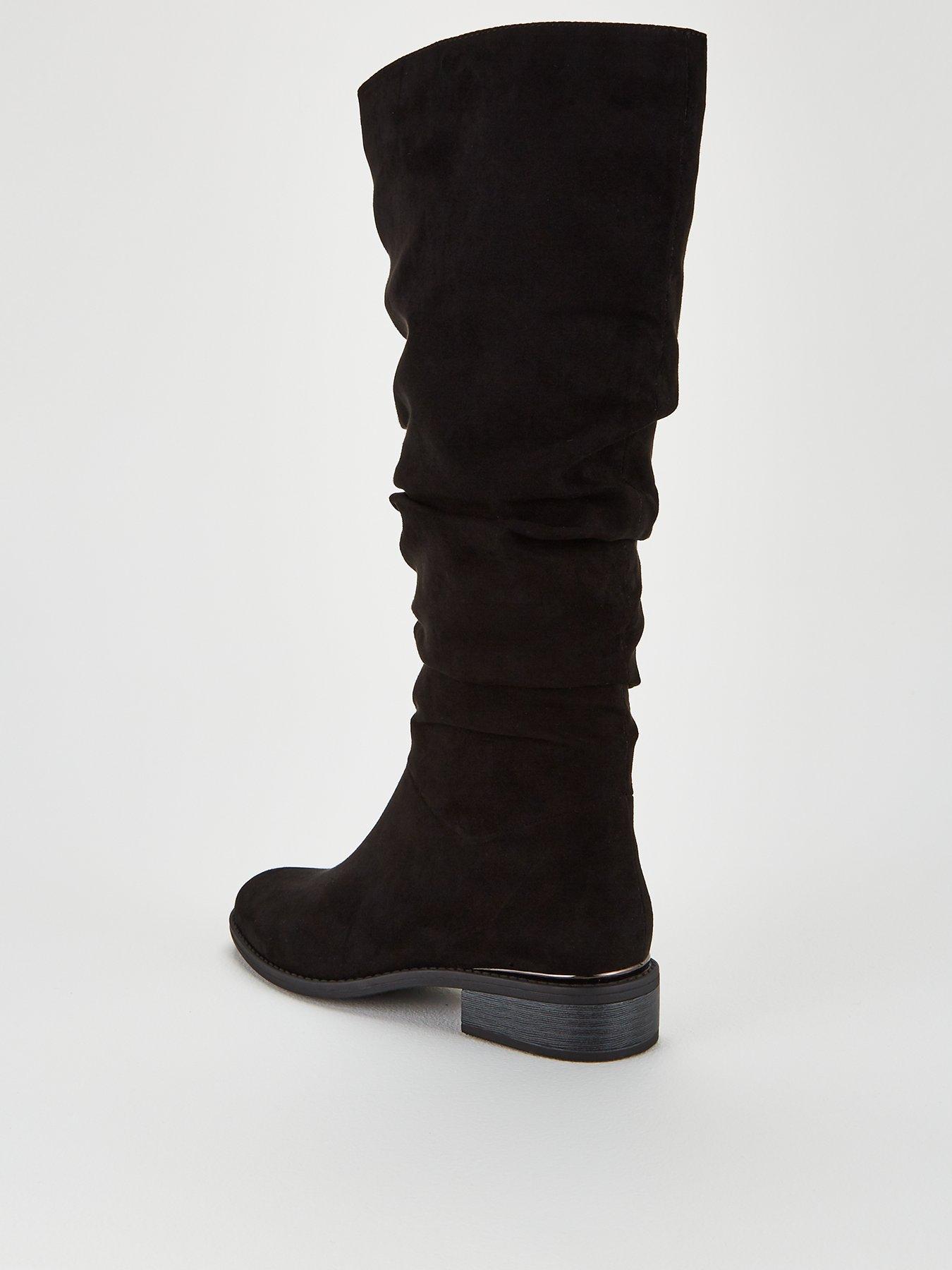 long flat black boots uk