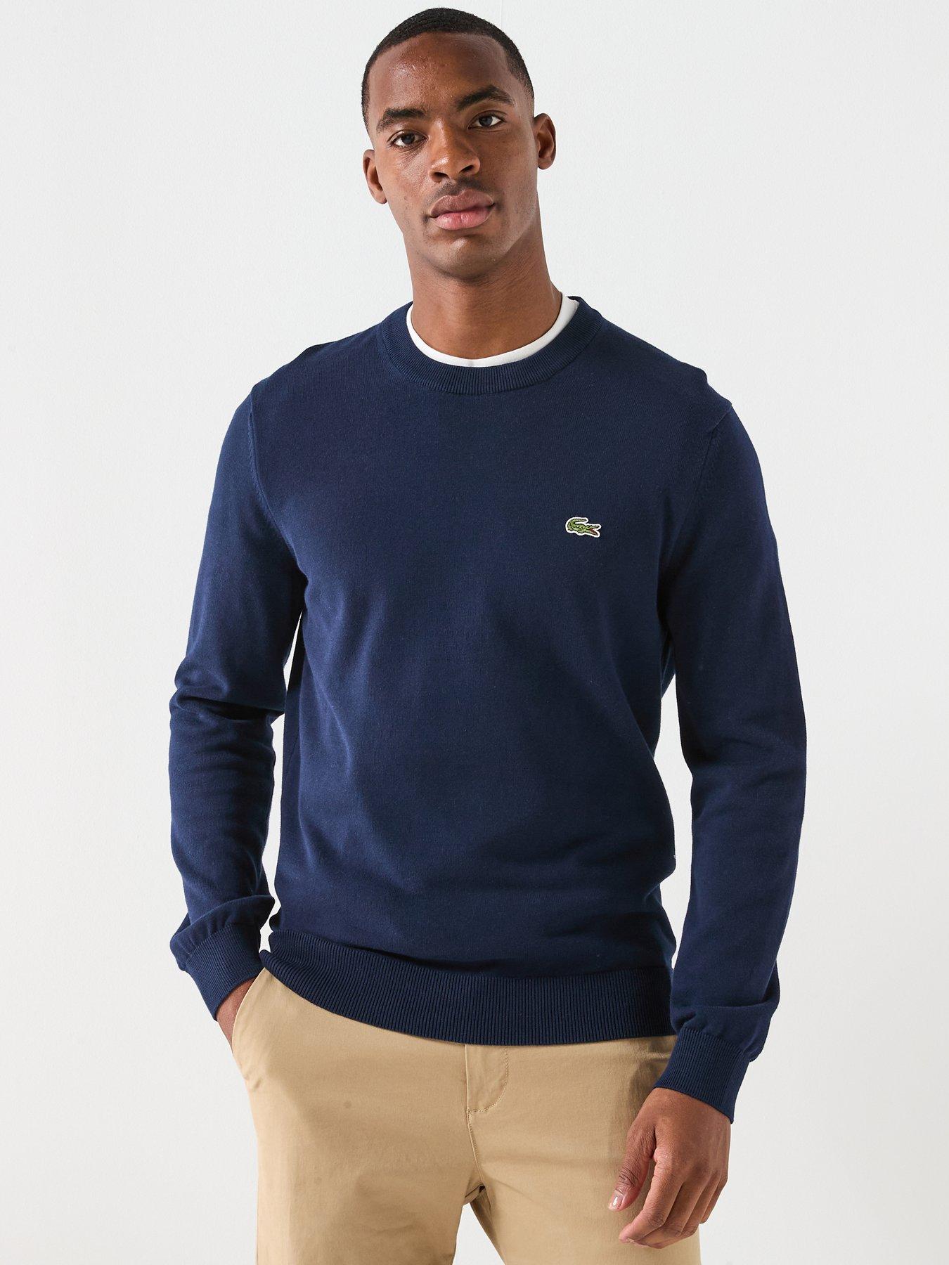Lacoste Crew Neck Knitted Logo Jumper - Navy