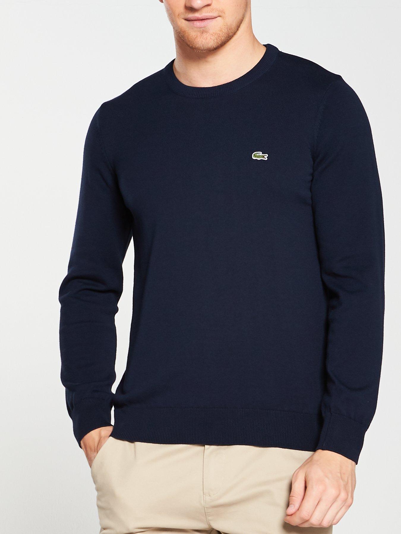 Lacoste Crew Neck Knitted Logo Jumper - Navy