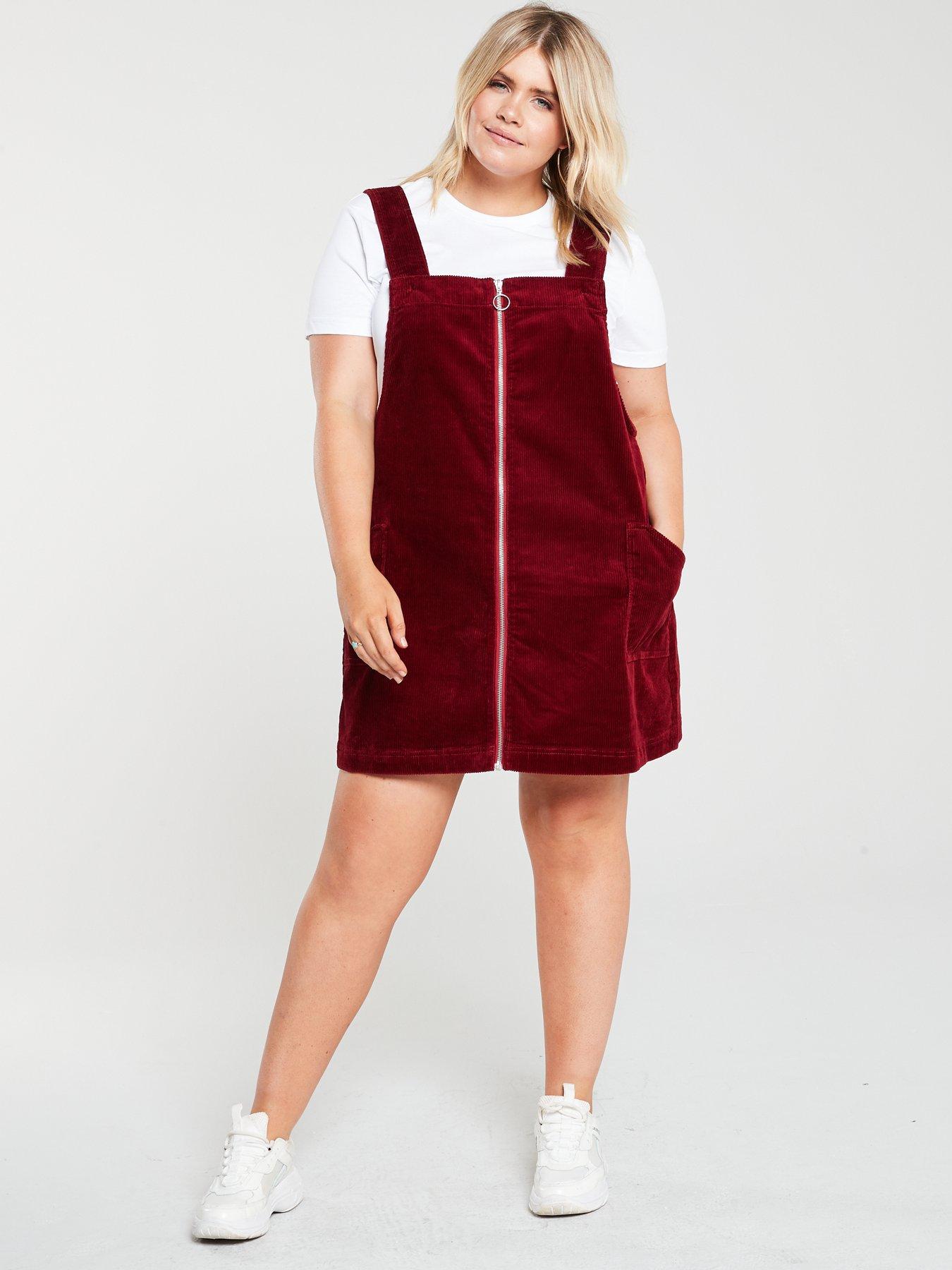 burgundy pinafore dress