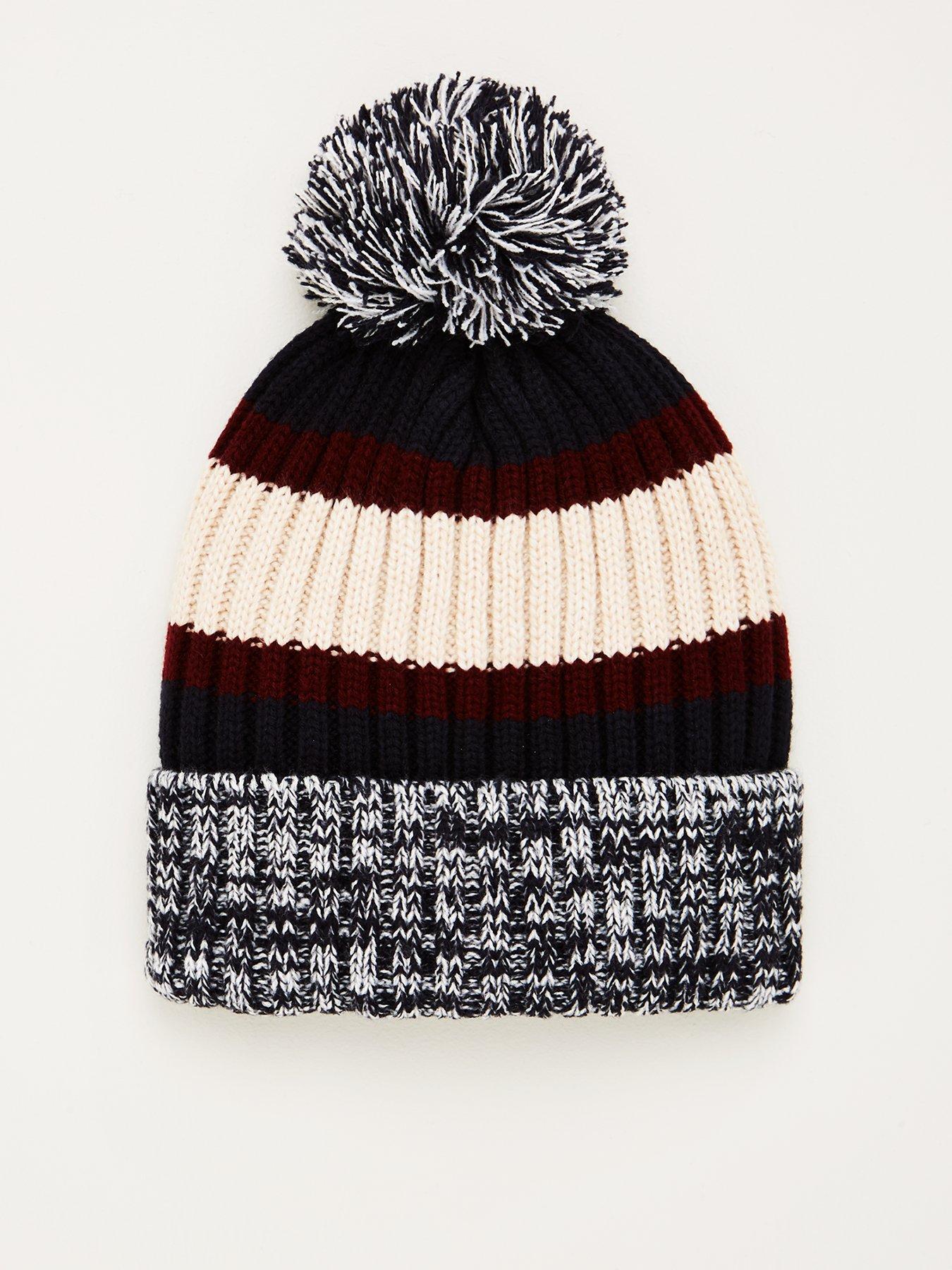 mens cream bobble hat