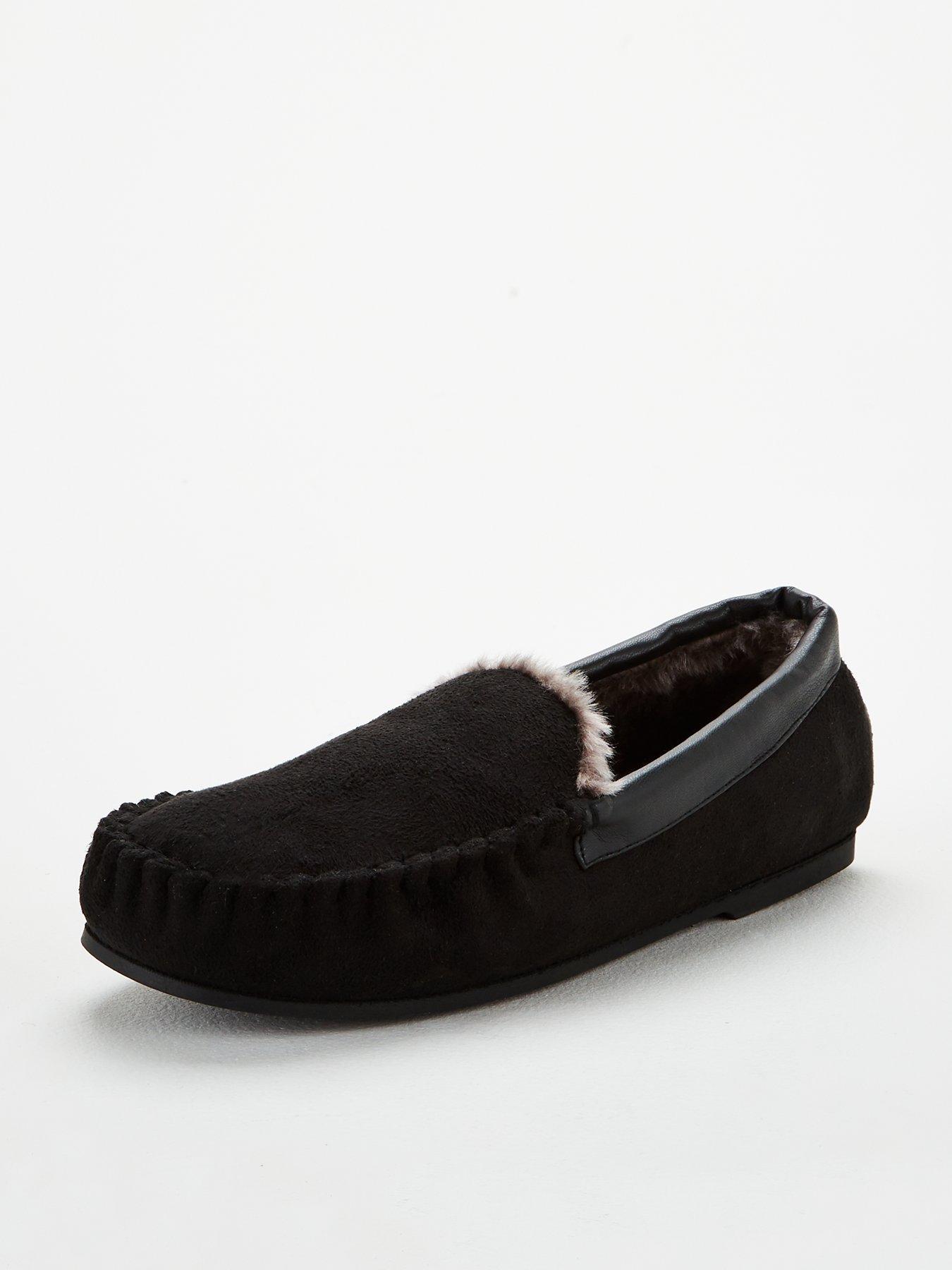 black moccasin slippers