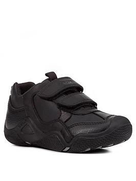 geox wader leather strap school shoes - black, black, size 1.5 older