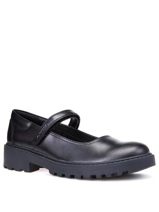 front image of geox-casey-leather-mary-jane-school-shoes-black