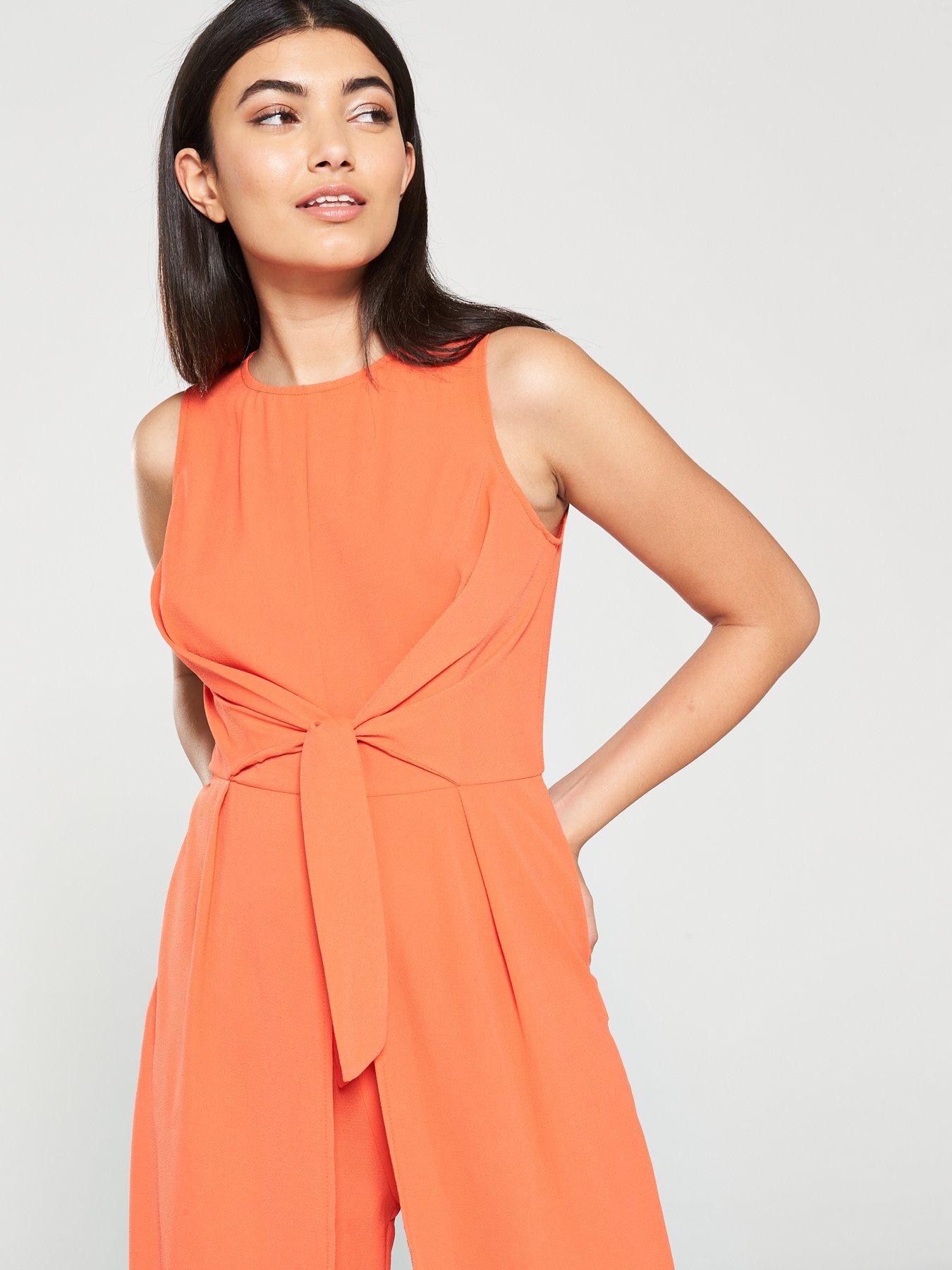 orange front knot jumpsuit