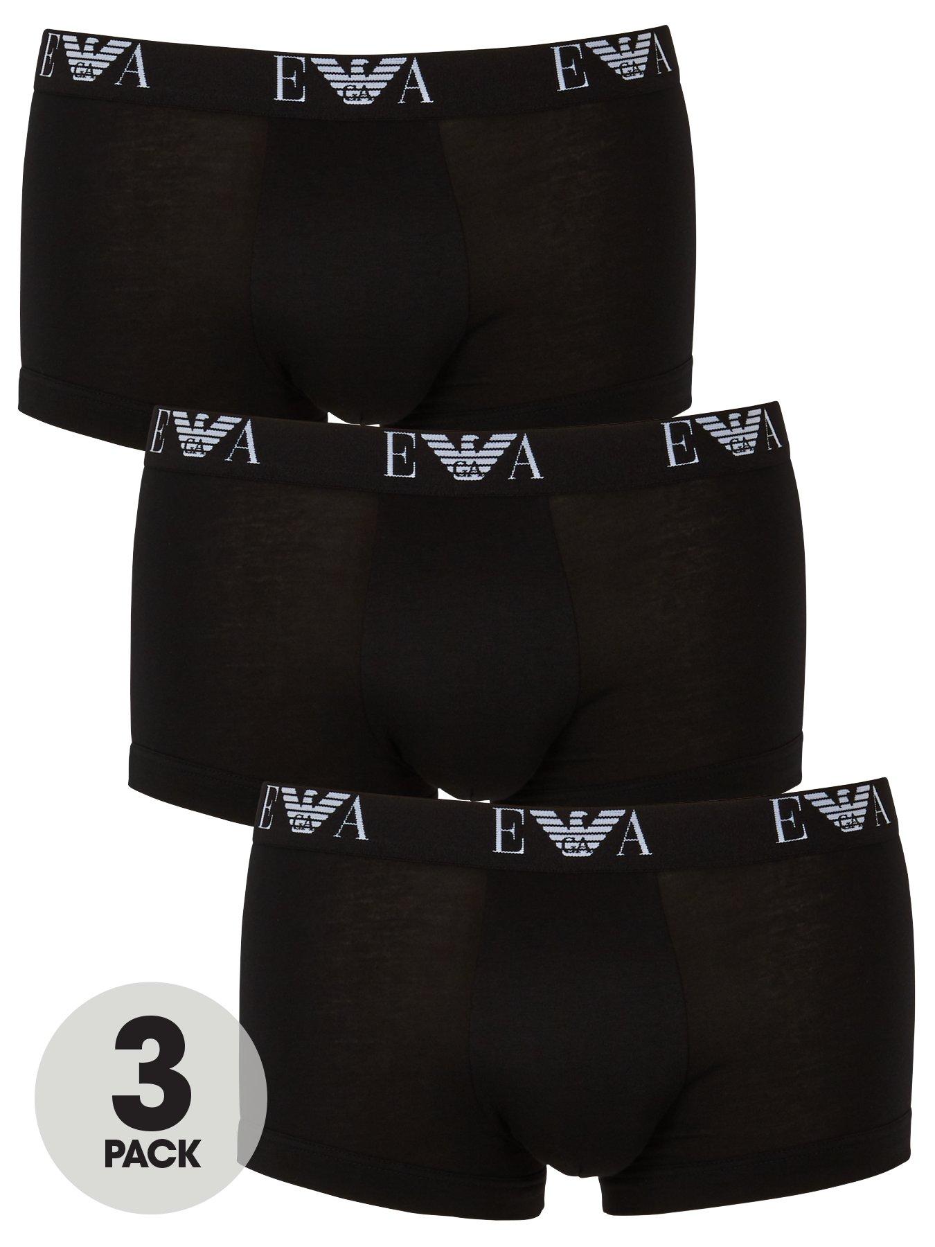 undefined 3 Pack Eva Waistband Stretch Cotton Trunks - Black