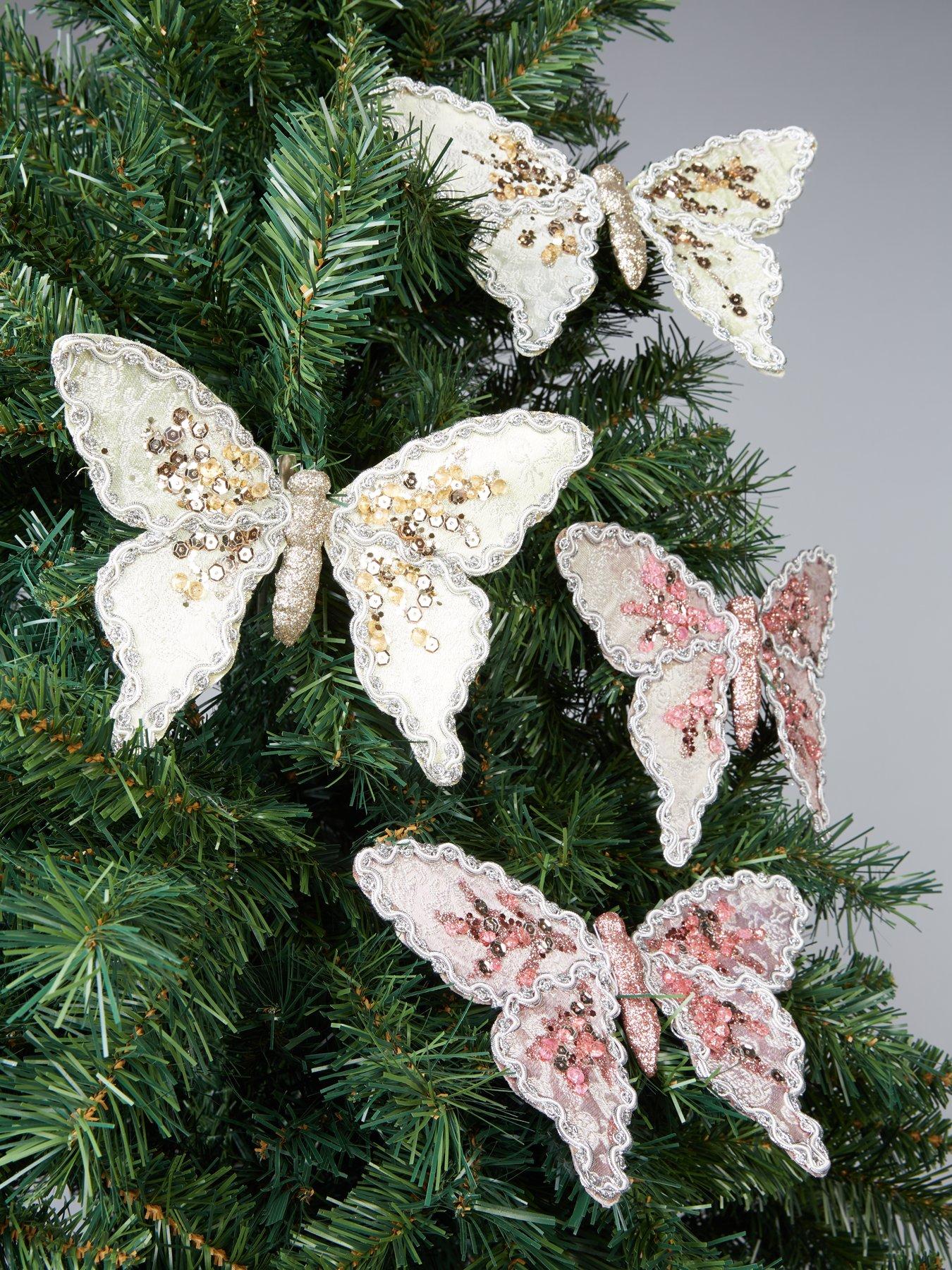 Gisela Graham Clip On Butterfly Christmas Tree Decorations 4 Pack