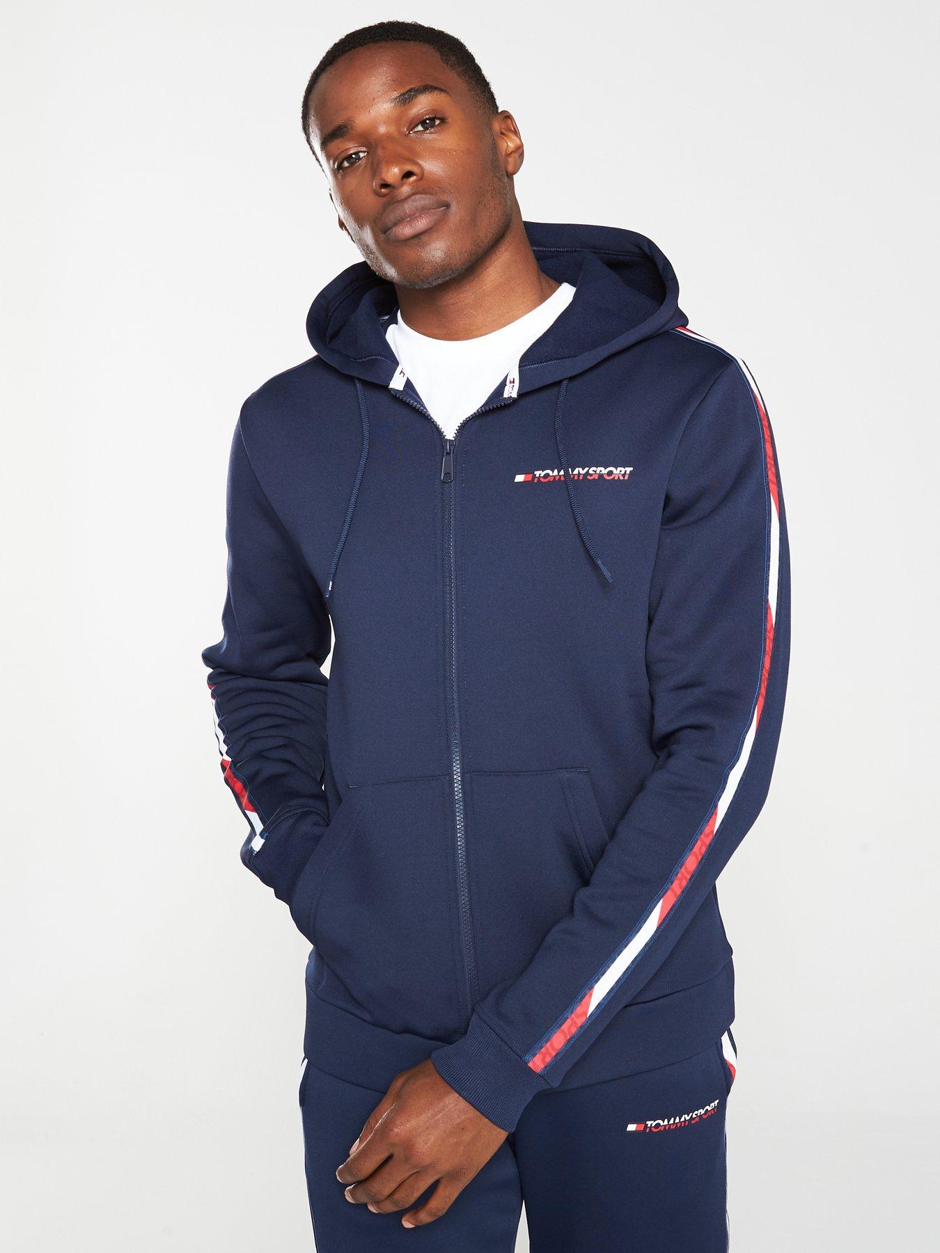 tommy hilfiger full zip tape hoodie navy