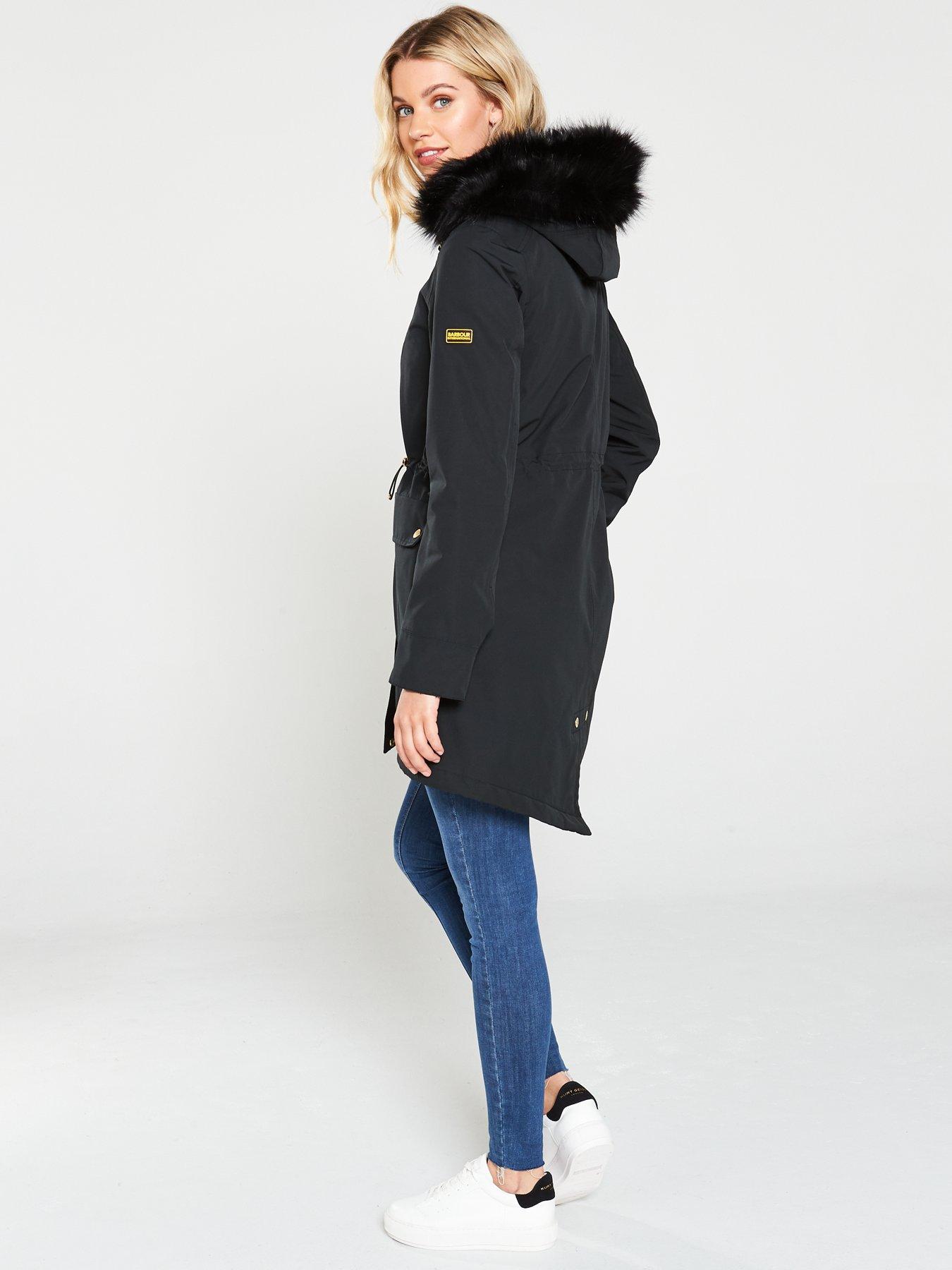 barbour international waterproof utility pocket parka coat with detachable faux fur hood
