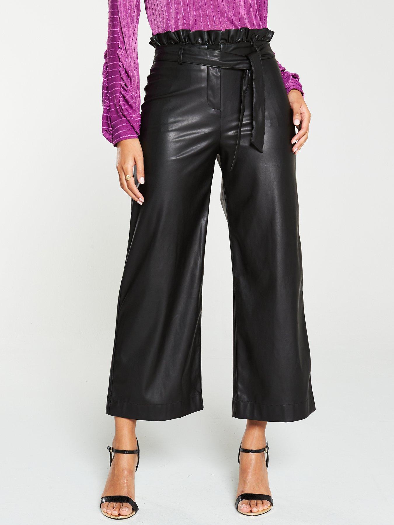 wide leg faux leather trousers