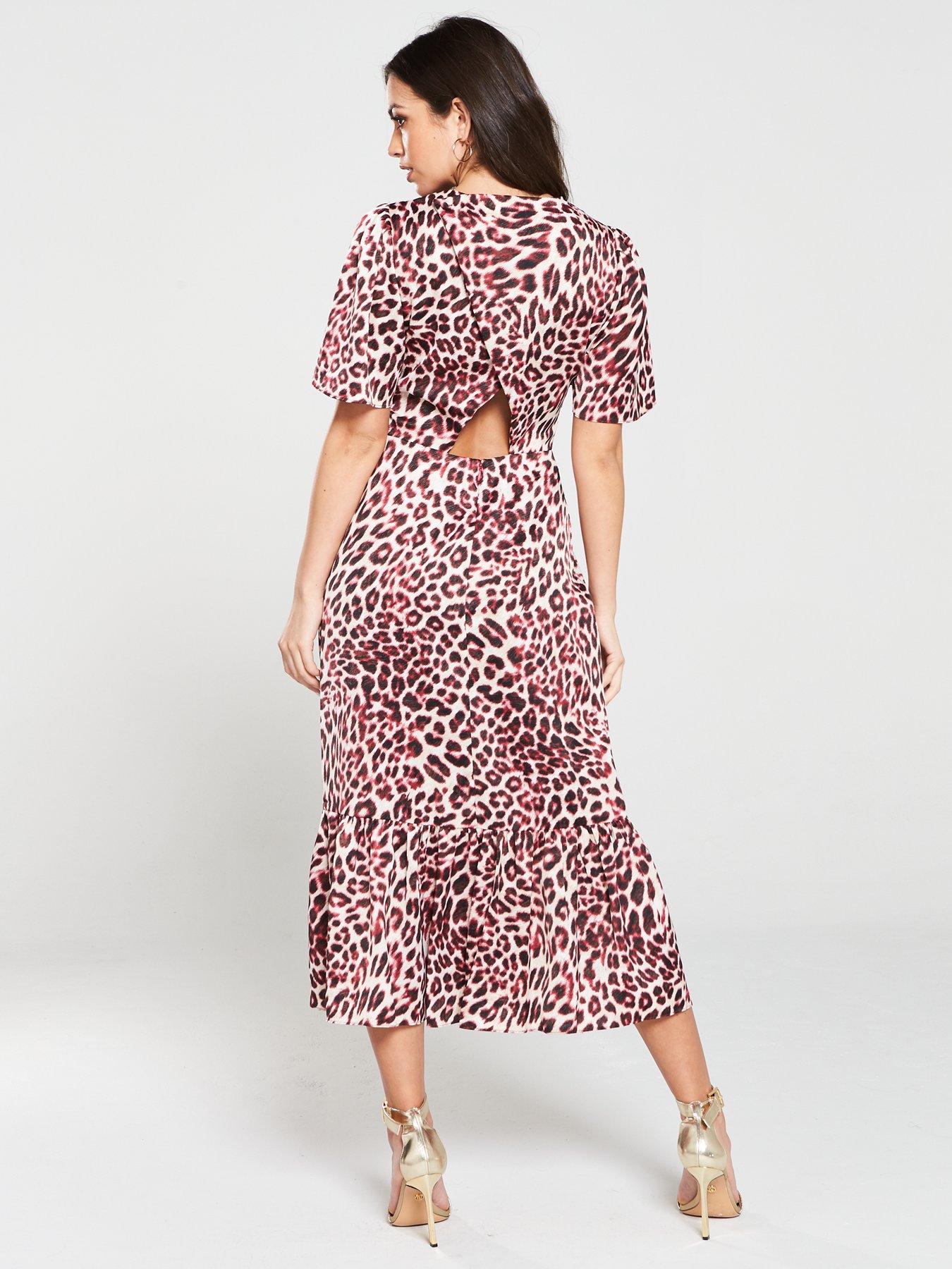 fluro leopard ruffle hem dress