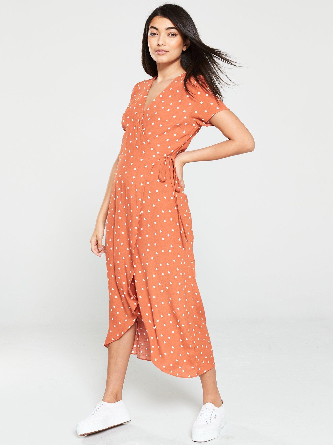 warehouse spot wrap dress