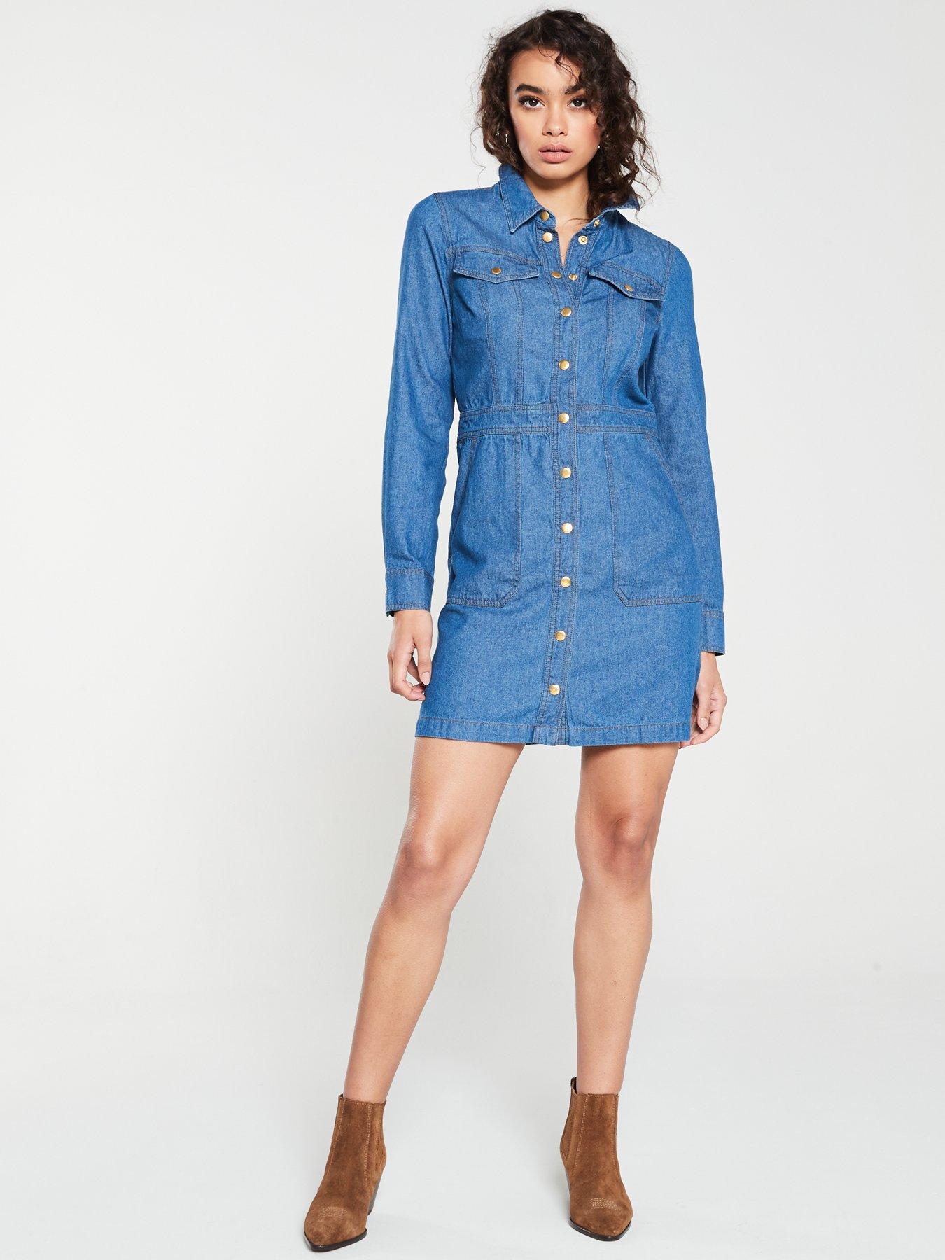 warehouse snap front denim dress