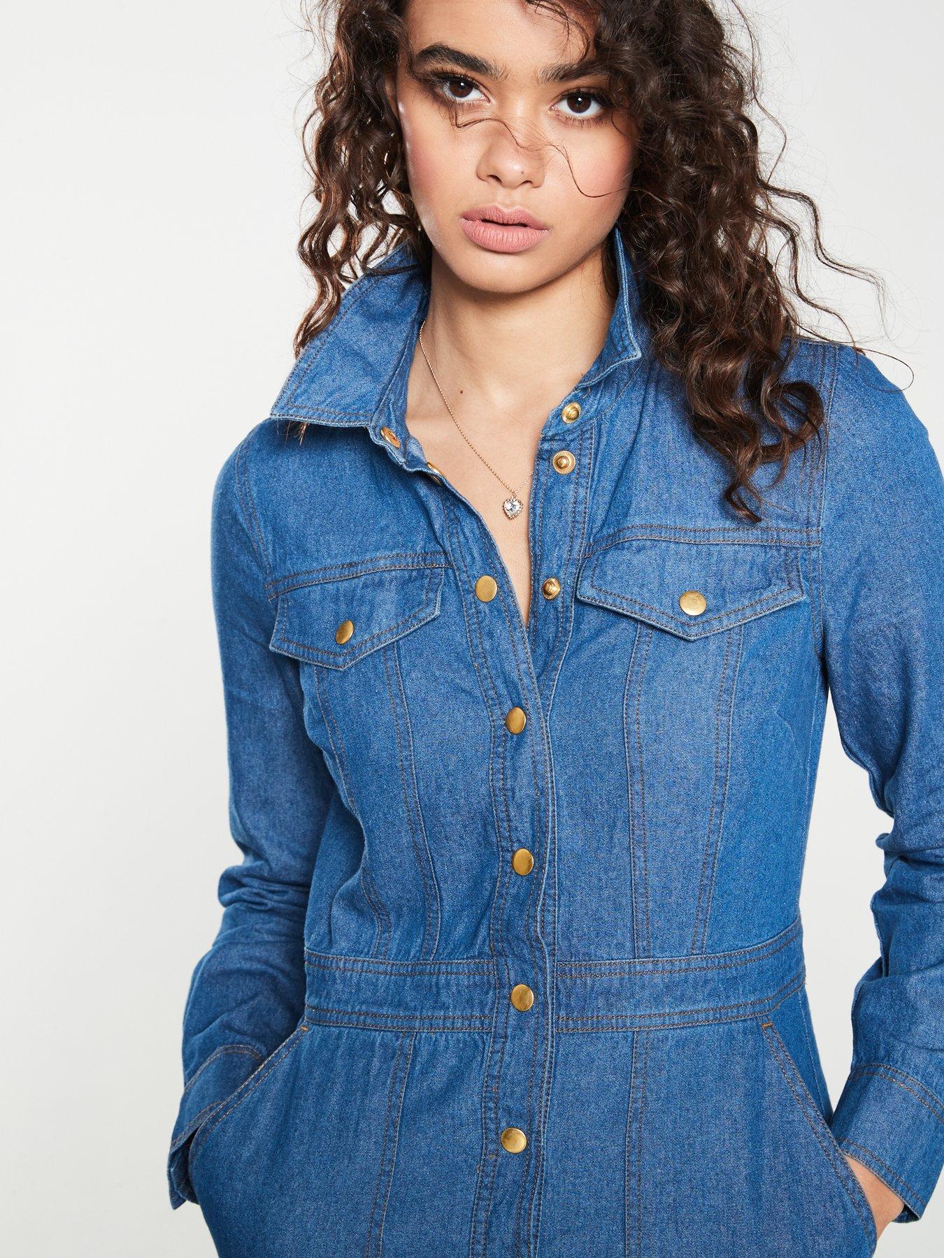 warehouse snap front pocket denim dress