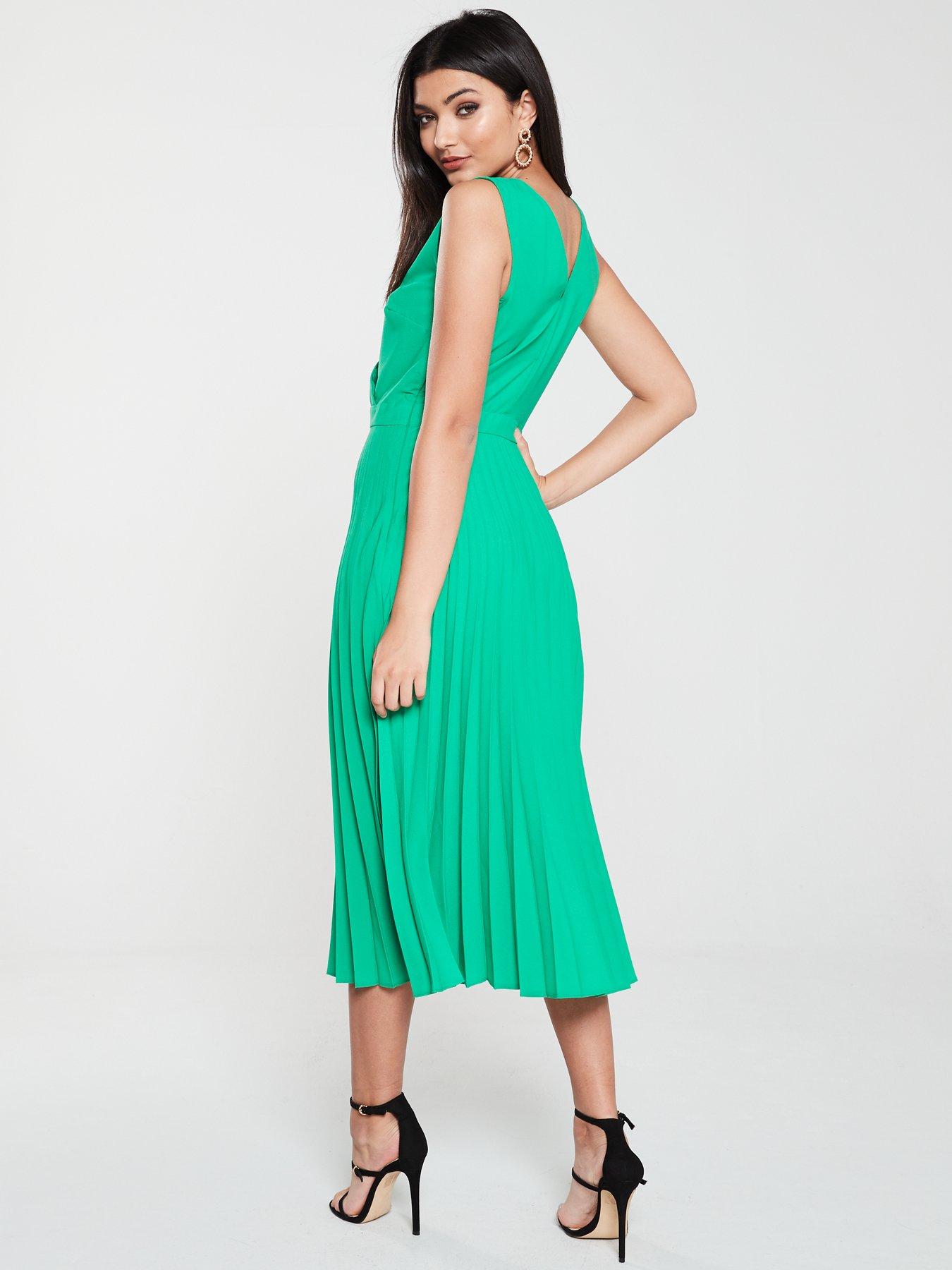 warehouse pleated midi dress green