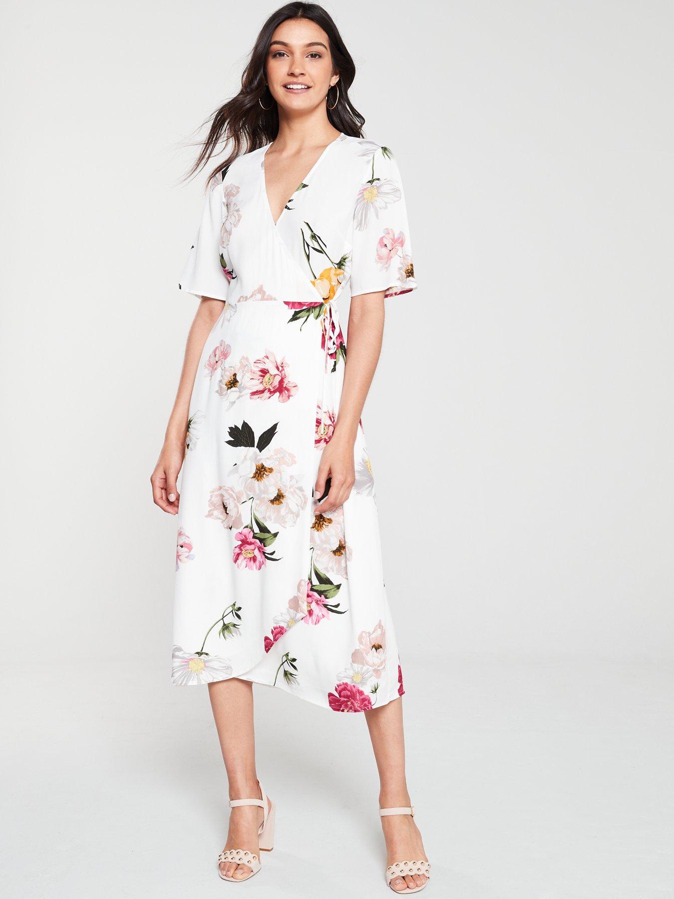 warehouse pink wrap dress