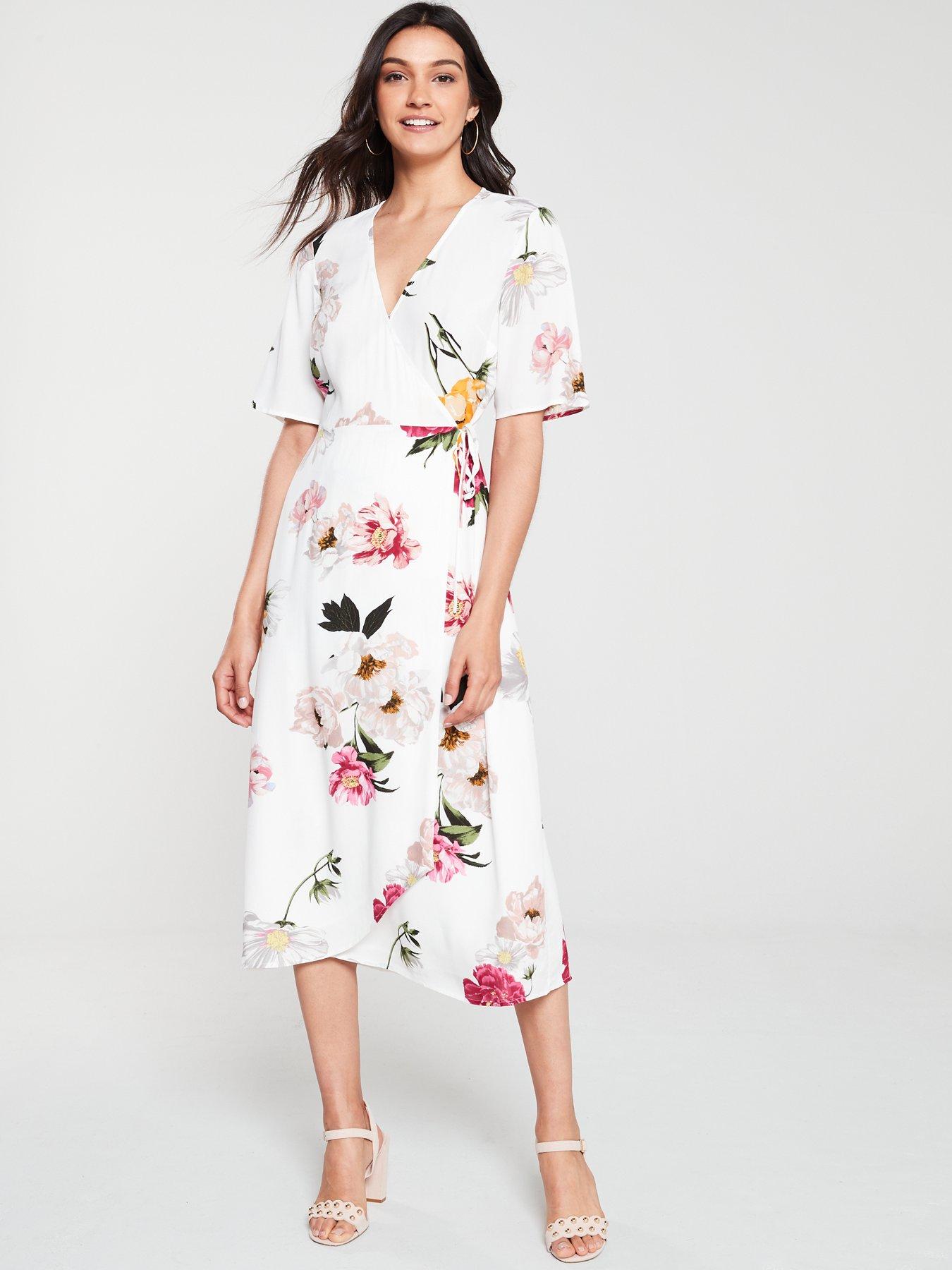 verity floral midi wrap dress