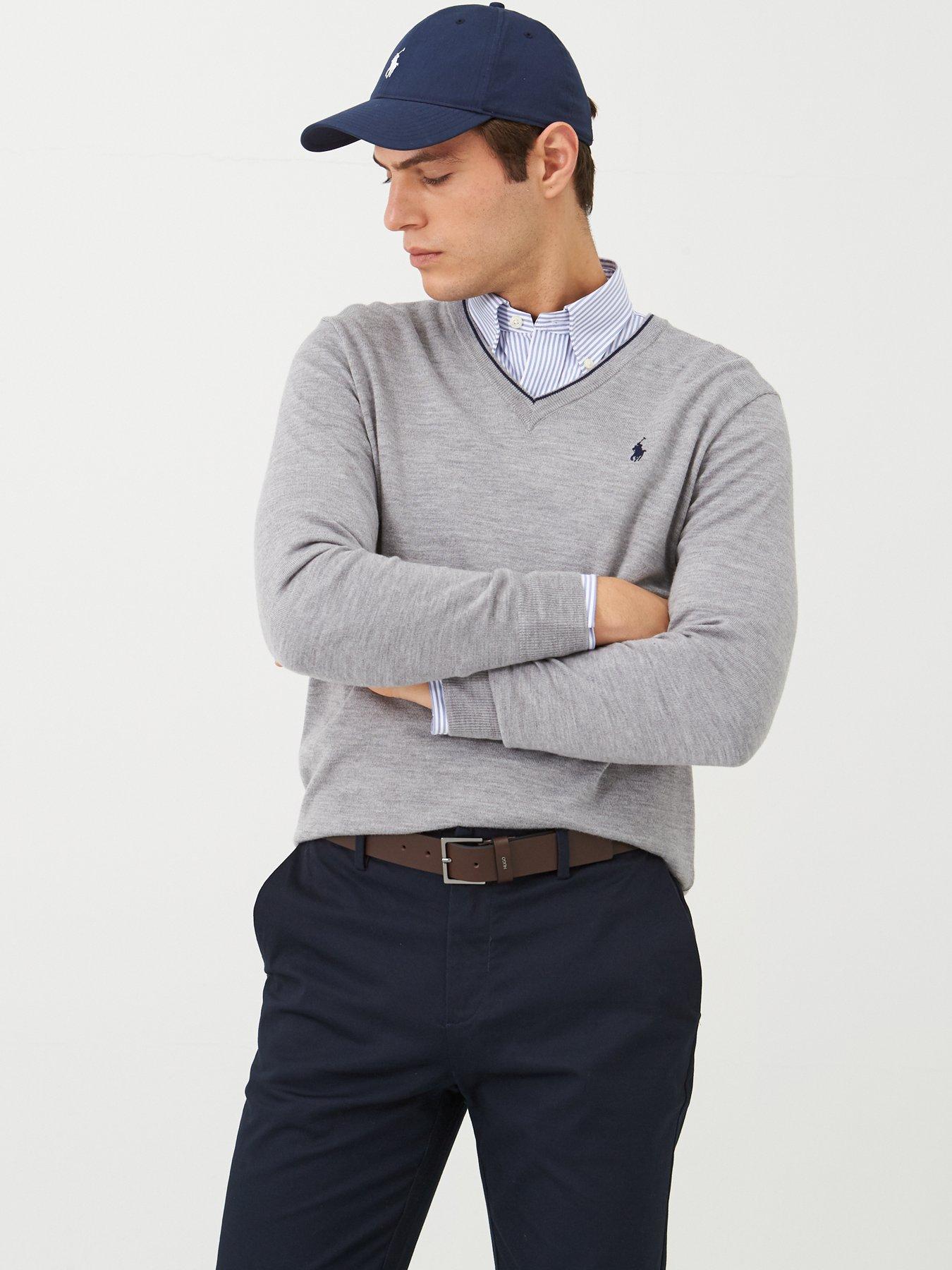 ralph lauren grey v neck jumper