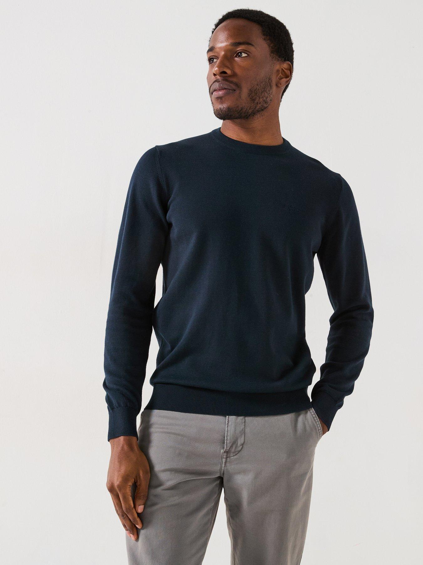undefined Pima Cotton Crew Neck Knitted Jumper - Navy