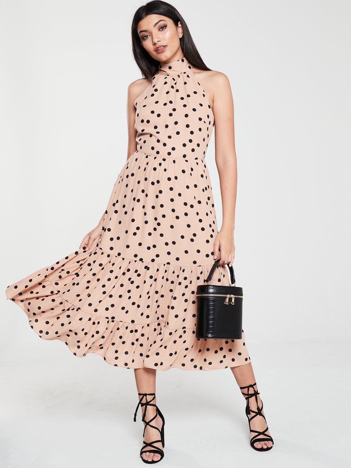 polka dot tiered midi dress