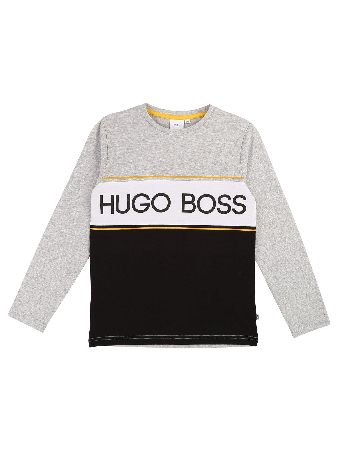 BOSS Boys Long Sleeve Colour Block Logo T-shirt - Grey | very.co.uk