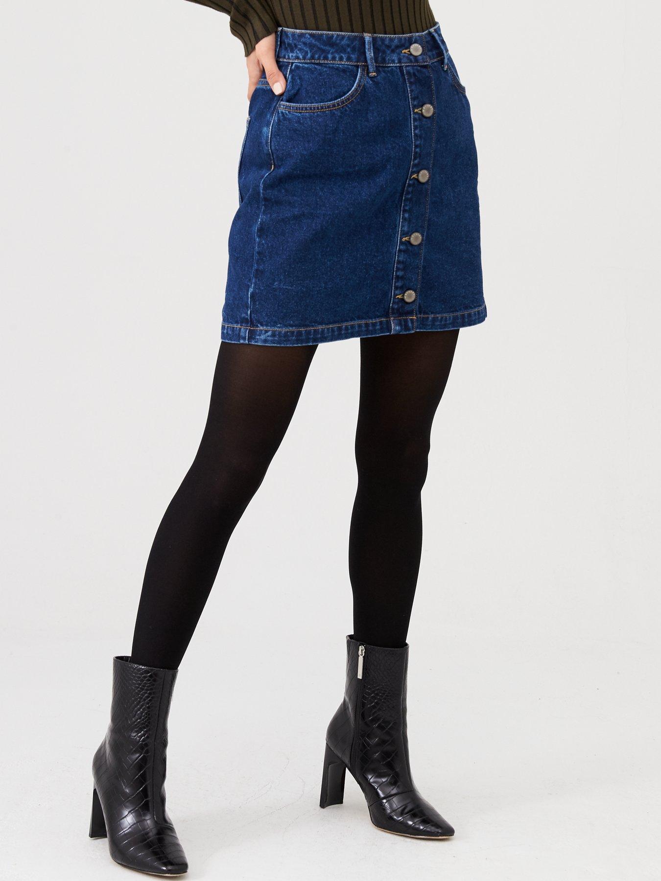 button front denim mini skirt
