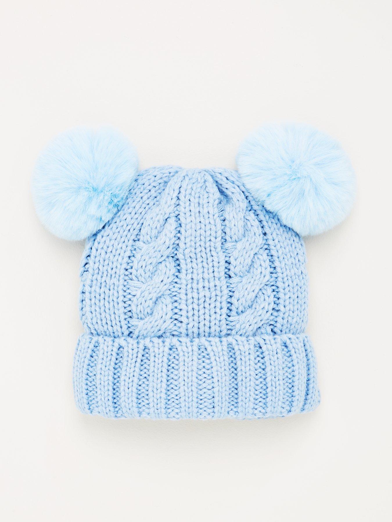 baby blue double pom pom hat